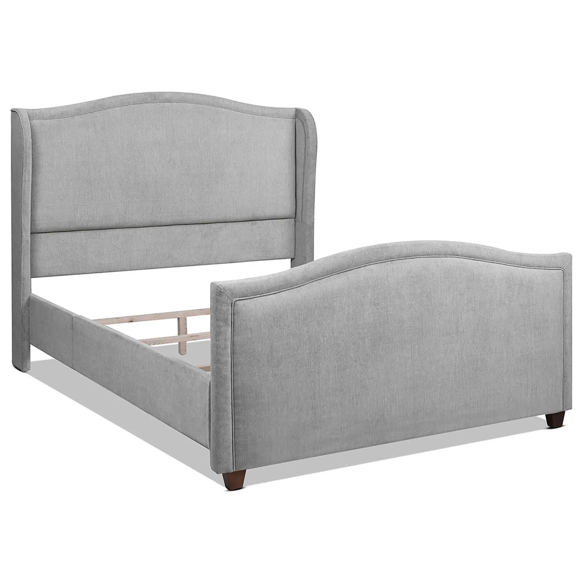 Carmen Queen Upholstered Wingback Panel Bed Frame Silver Grey Polyester