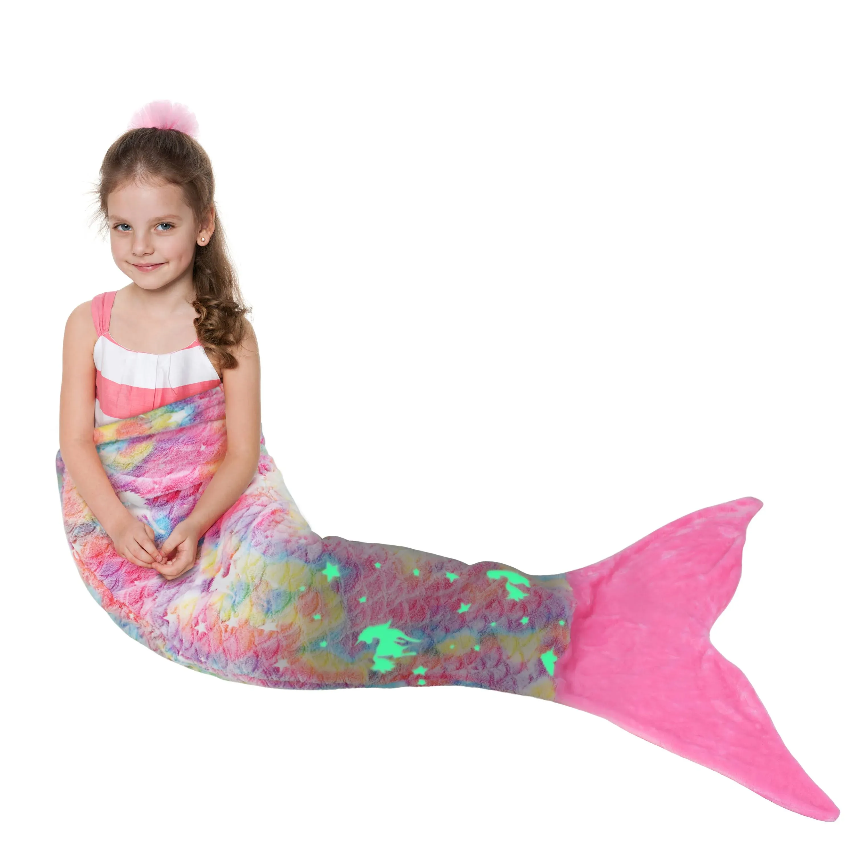 Catalonia Kids Mermaid Tail Blanket, Super Soft Plush Flannel Sleeping Snuggle Blanket for Girls, Galaxy, Fish Scale Pattern, Gift Idea