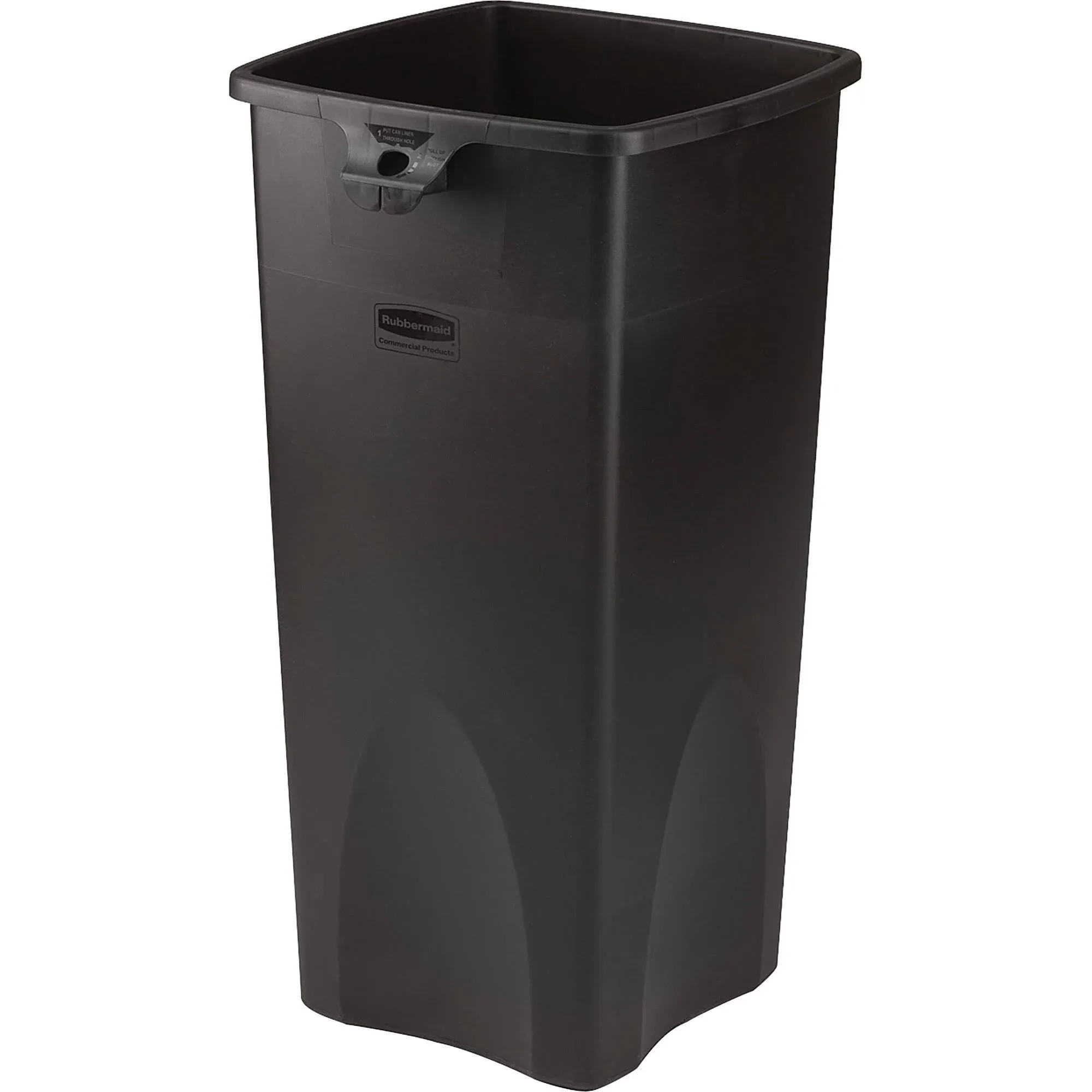 Untouchable Square Waste Receptacle, 23 Gal, Plastic, Black