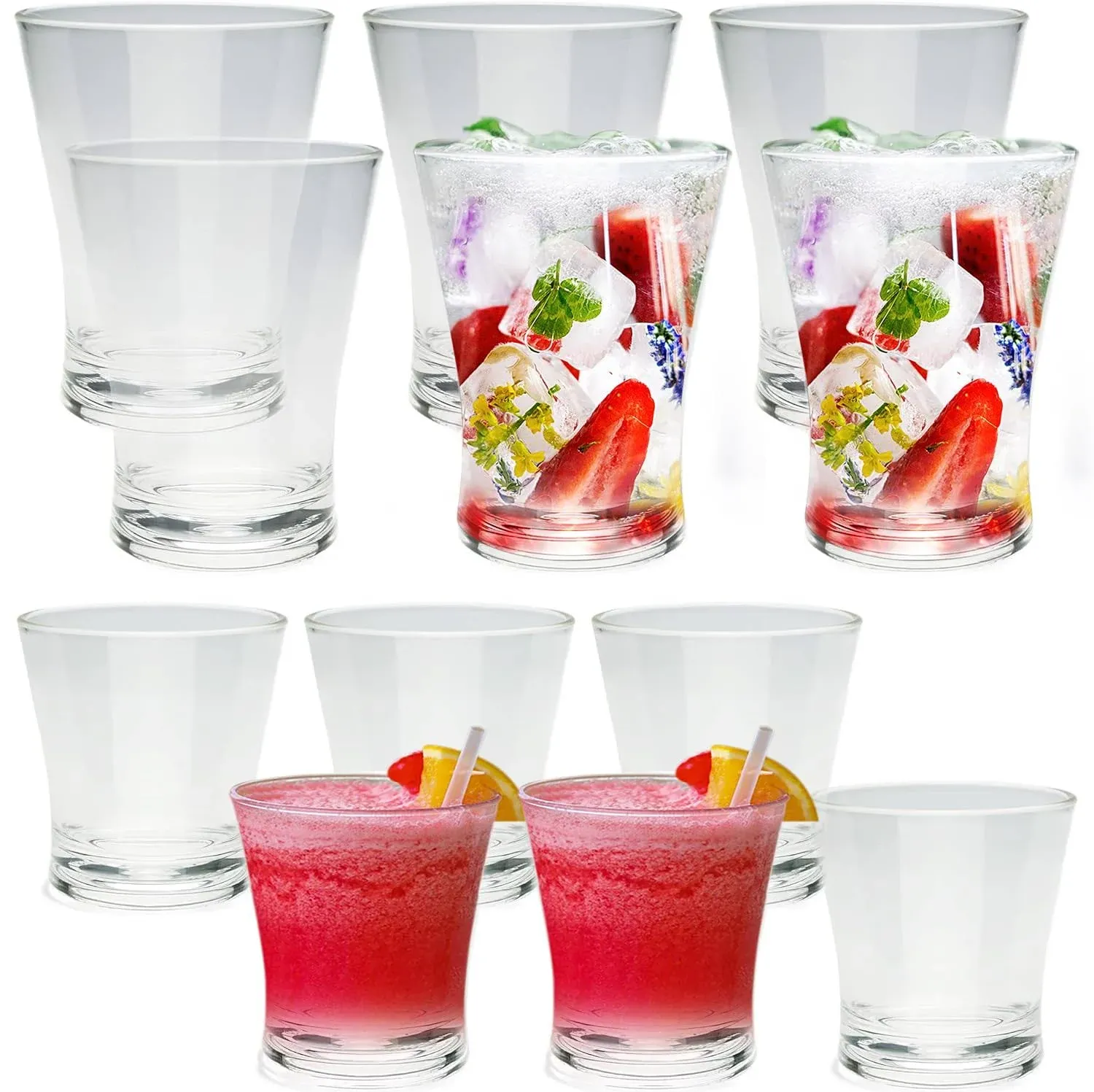 Classic Clear Plastic Tumblers, Set of 6pcs x 9oz and 6pcs x 16oz