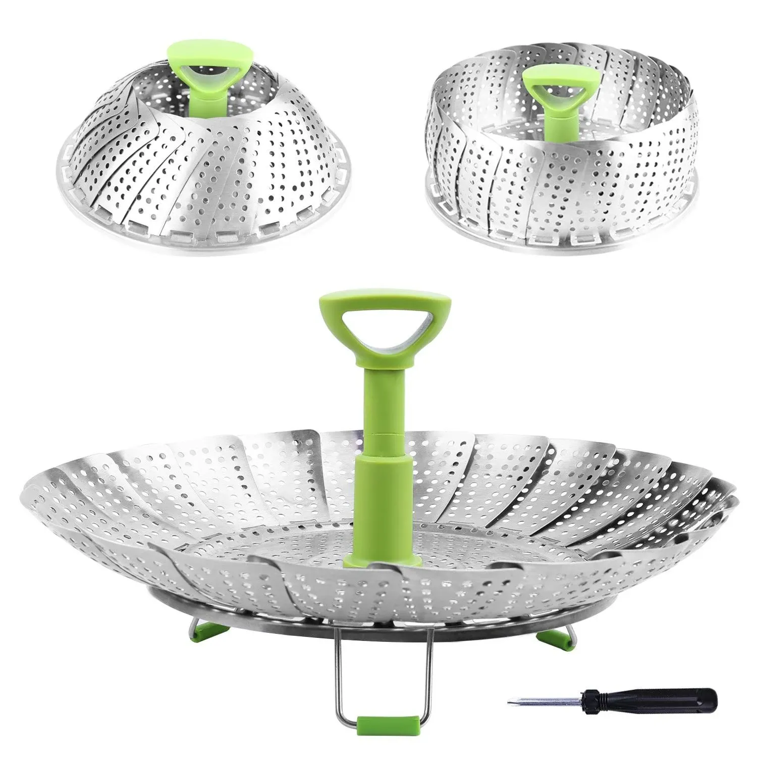 Consevisen Steamer Basket Stainless Steel Vegetable Steamer Basket Folding Steamer Insert for Veggie Fish Seafood Cooking, Expandable to Fit Various