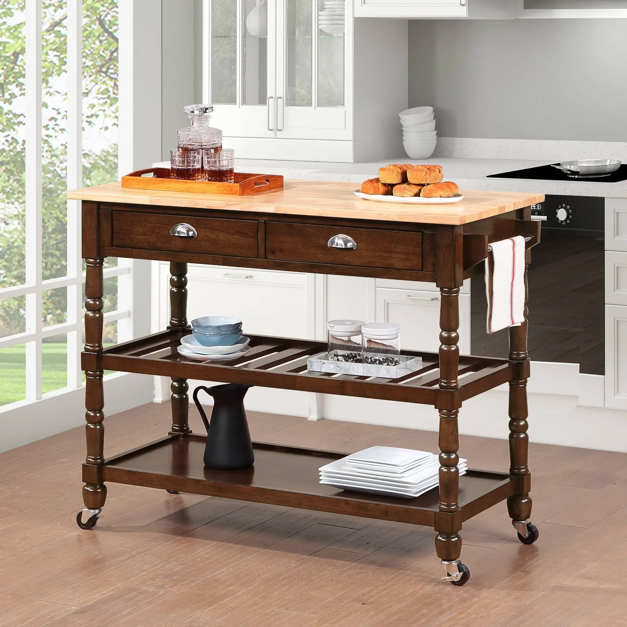 Convenience Concepts French Country 3 Tier Butcher Block Kitchen Cart with ...