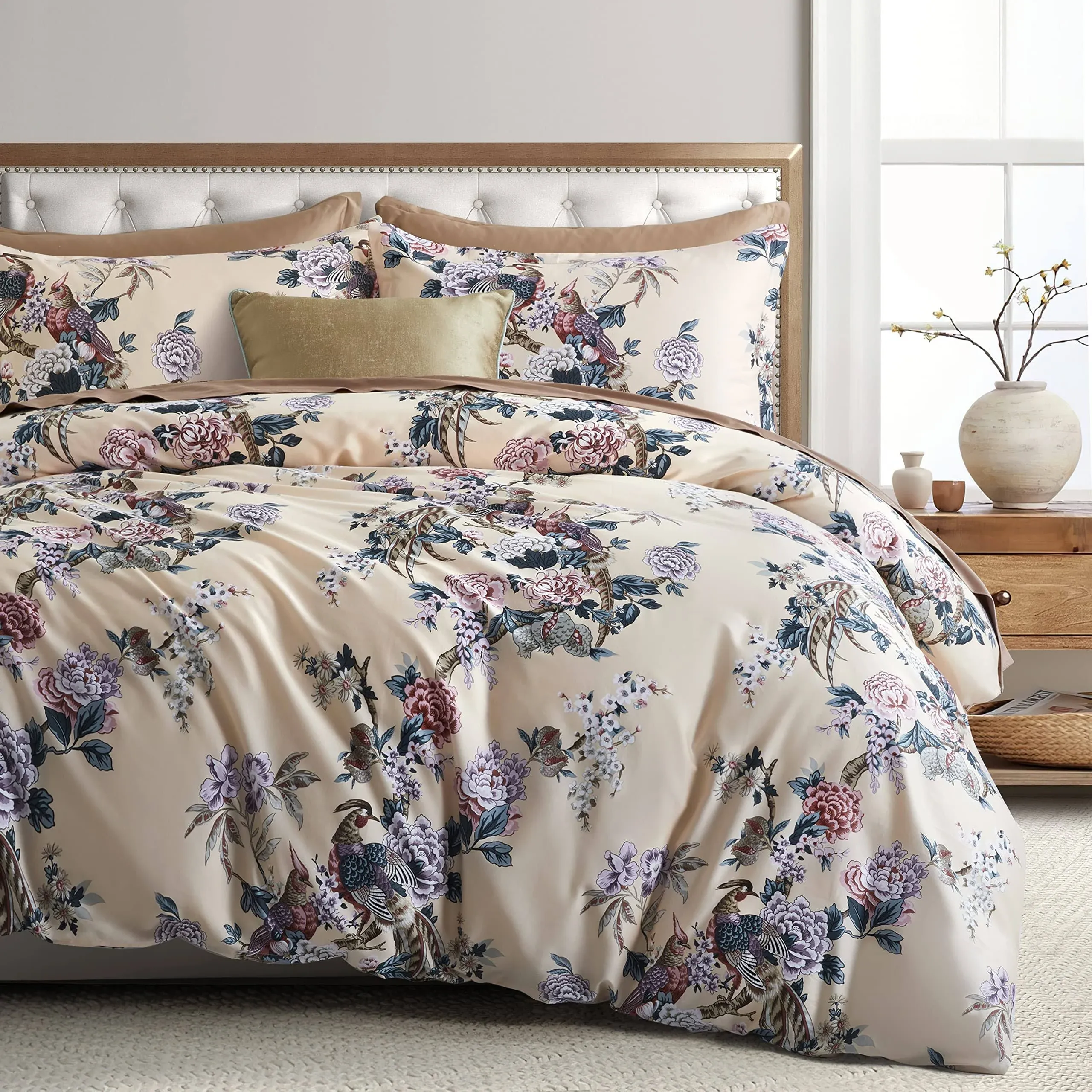 Chinoiserie Chic Peacock Floral Duvet Cover Paradise Botanical Garden Grouse 