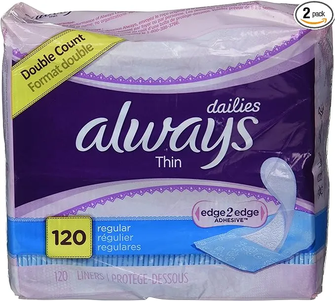 Always Dailies Regular Thin Unscented Pantiliners, 120 ct (Pack of 2)