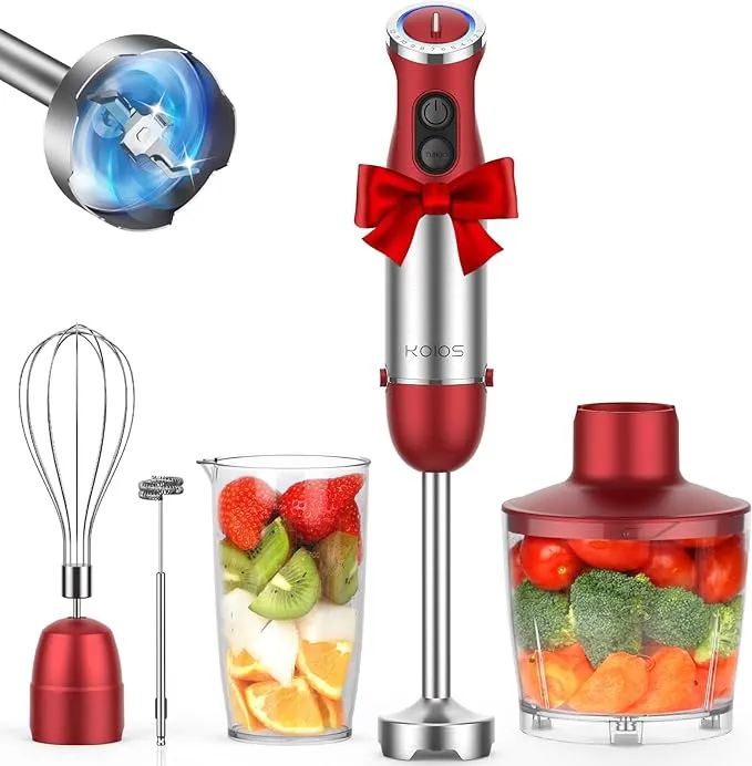 KOIOS Upgraded Immersion Blender Handheld, 1000W 12-Speed 5 in 1 Hand Mixer Stick Blender with 304 Stainless Steel Blade, Food Processor, Beaker, Egg Whisk and Milk Frother,BPA-Free, for Smoothies Purée Baby Food