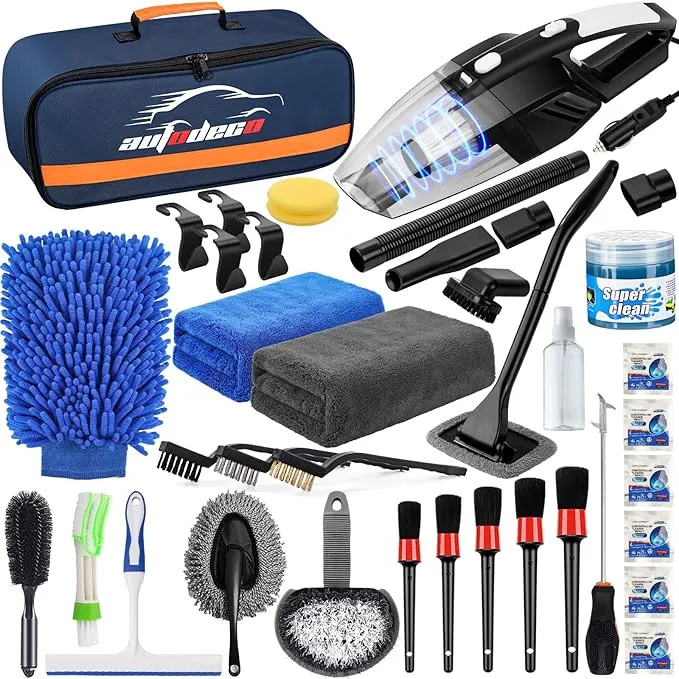 AUTODECO 39pcs Car Cleaning Wash Kit Interior Detailing Cleaner Kit with High Power Handheld Vacuum, Brush Set, Windshield Tool, Gel, Duster, Towels