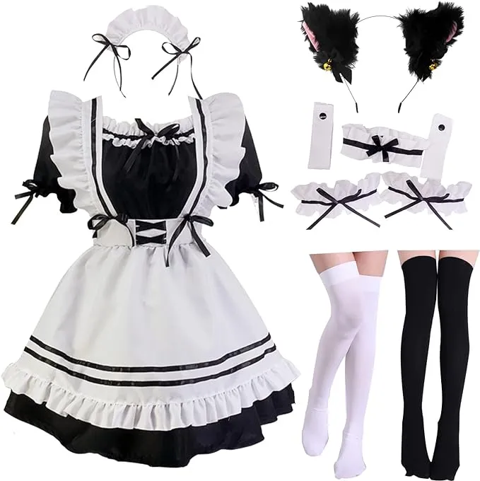 Japanese Anime Cosplay Maid Outfit Dress Cute Halloween Makeup Cosplay Costume for Girls Women