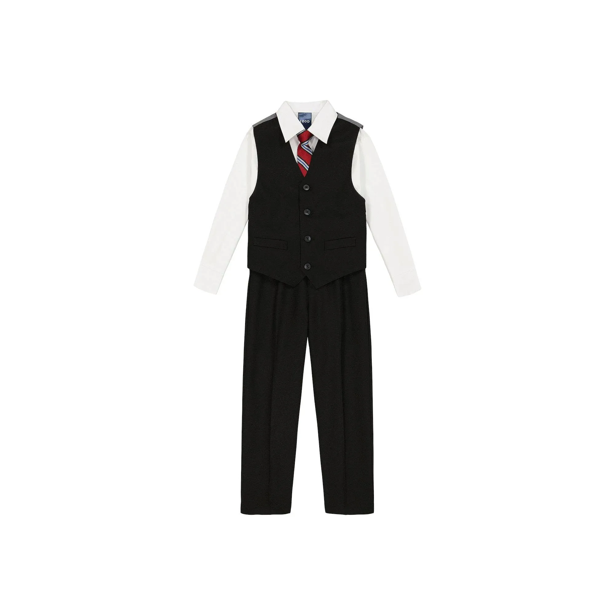 Izod  Boys 4-Piece Vest Suit Set  Dress Shirt, Clip Tie, Pants, Vest Size 4 NEW