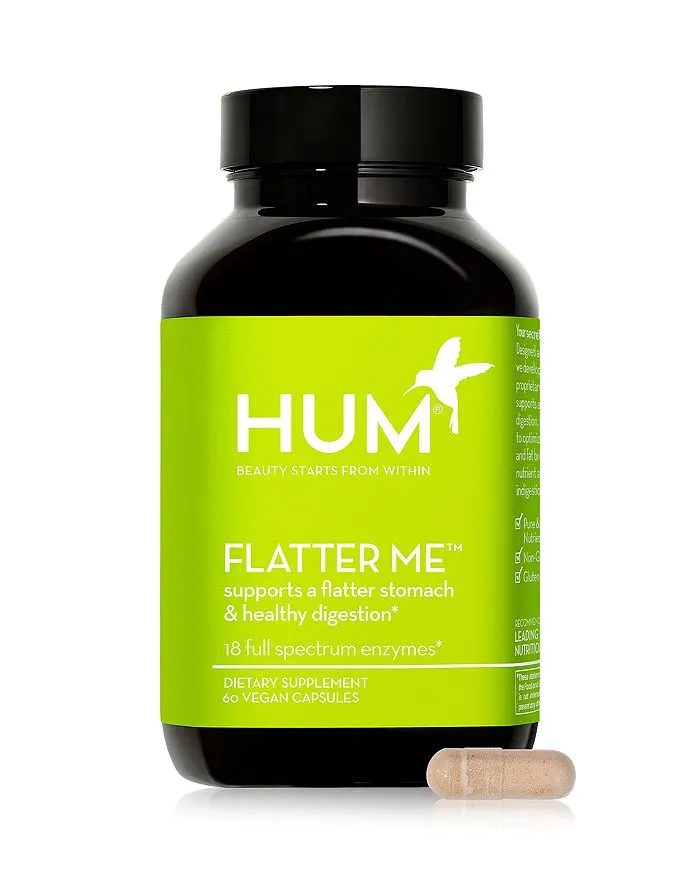 HUM Flatter Me Supplement for Daily Bloating - 18 Full Spectrum Digestive Enzymes to Support Food Breakdown - Ginger, Fennel Seed & Peppermint for Nutrient Absorption (30-Day Supply)