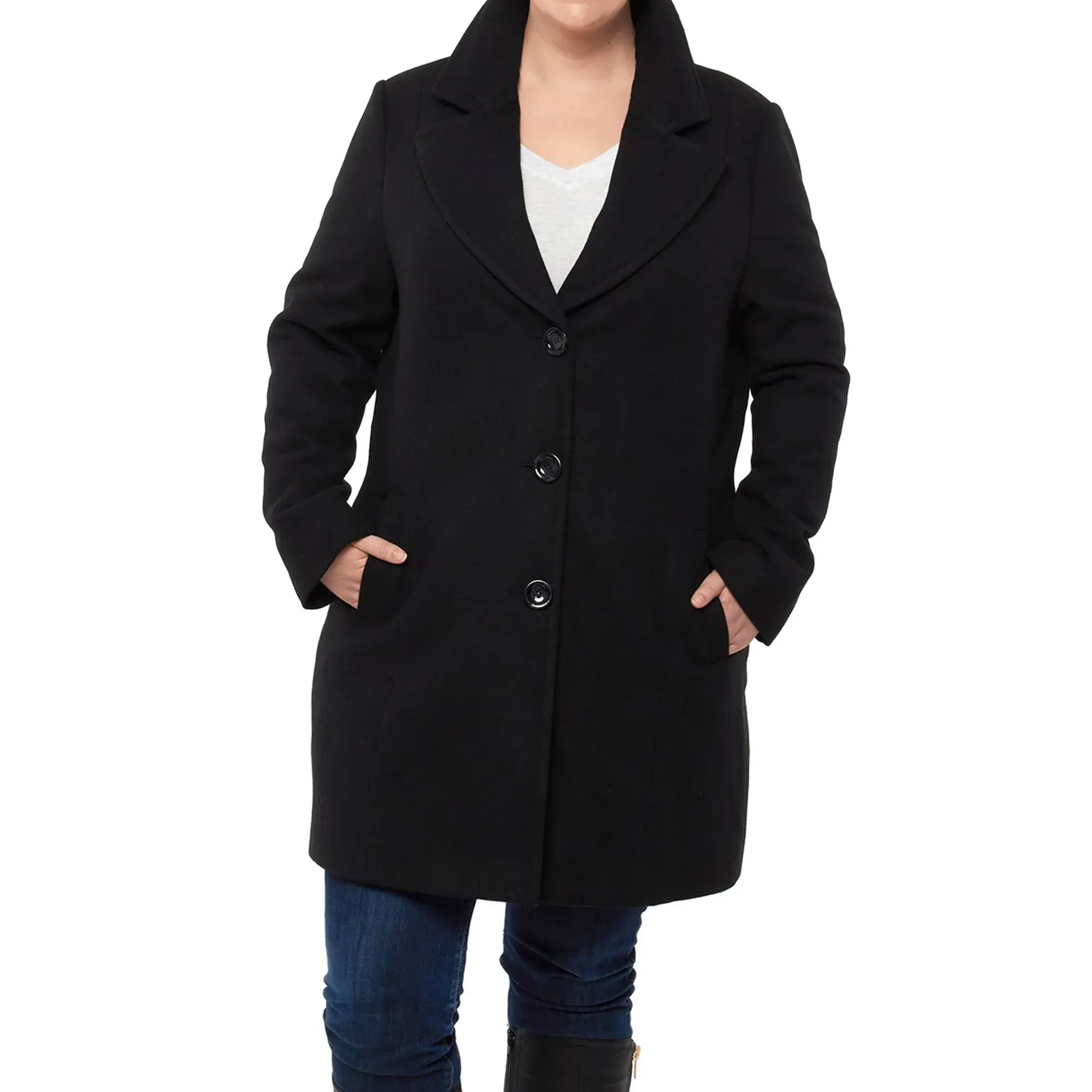 Alpine Swiss Alice Womens Plus Size Wool Overcoat Lapel Walking Coat - Black - 2XL