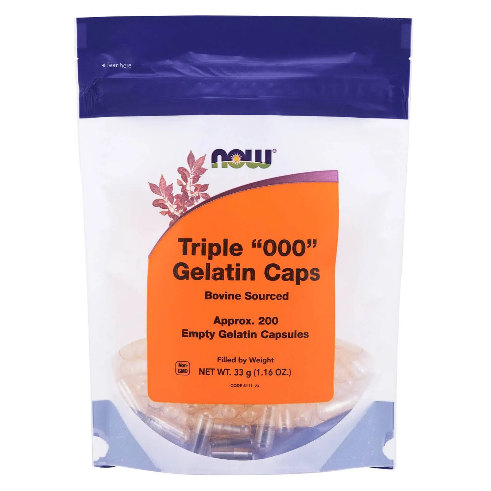 NOW Foods - Gelatin Empty Capsules Triple '000' Size - 200 Capsules