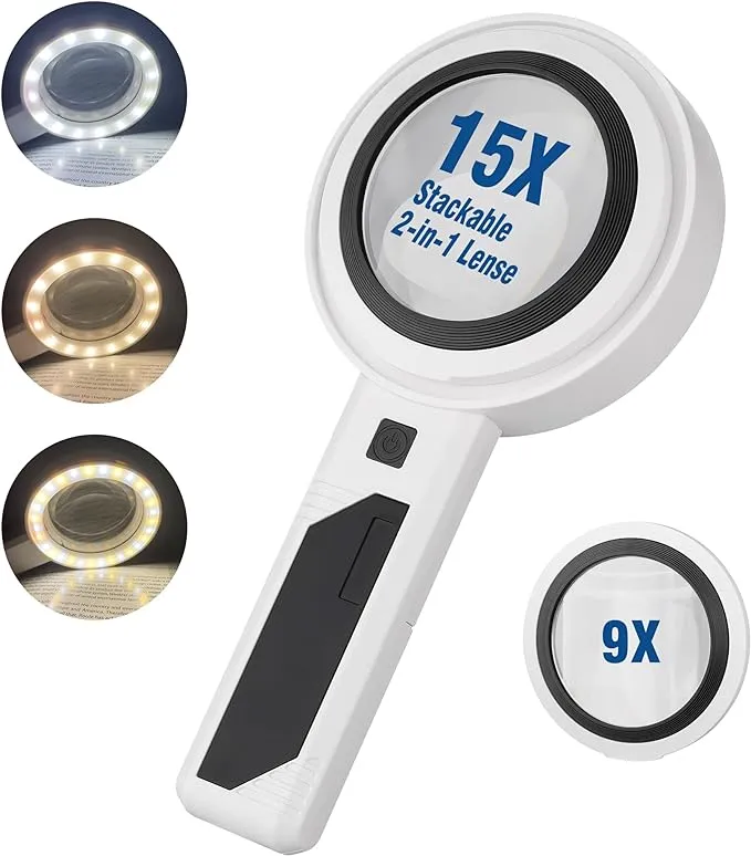 Magnifying Glass with 30 LED Lights, Handheld Magnifying Glass, Detachable Combi