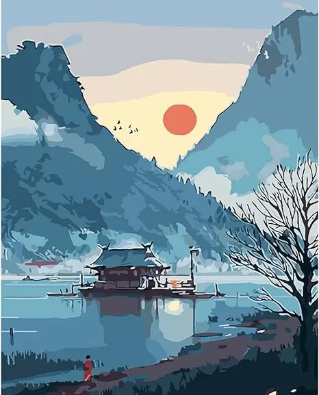  Landscape, Japanese Paint by Numbers for Adults Beginner, Lake, Home A1-Sunset