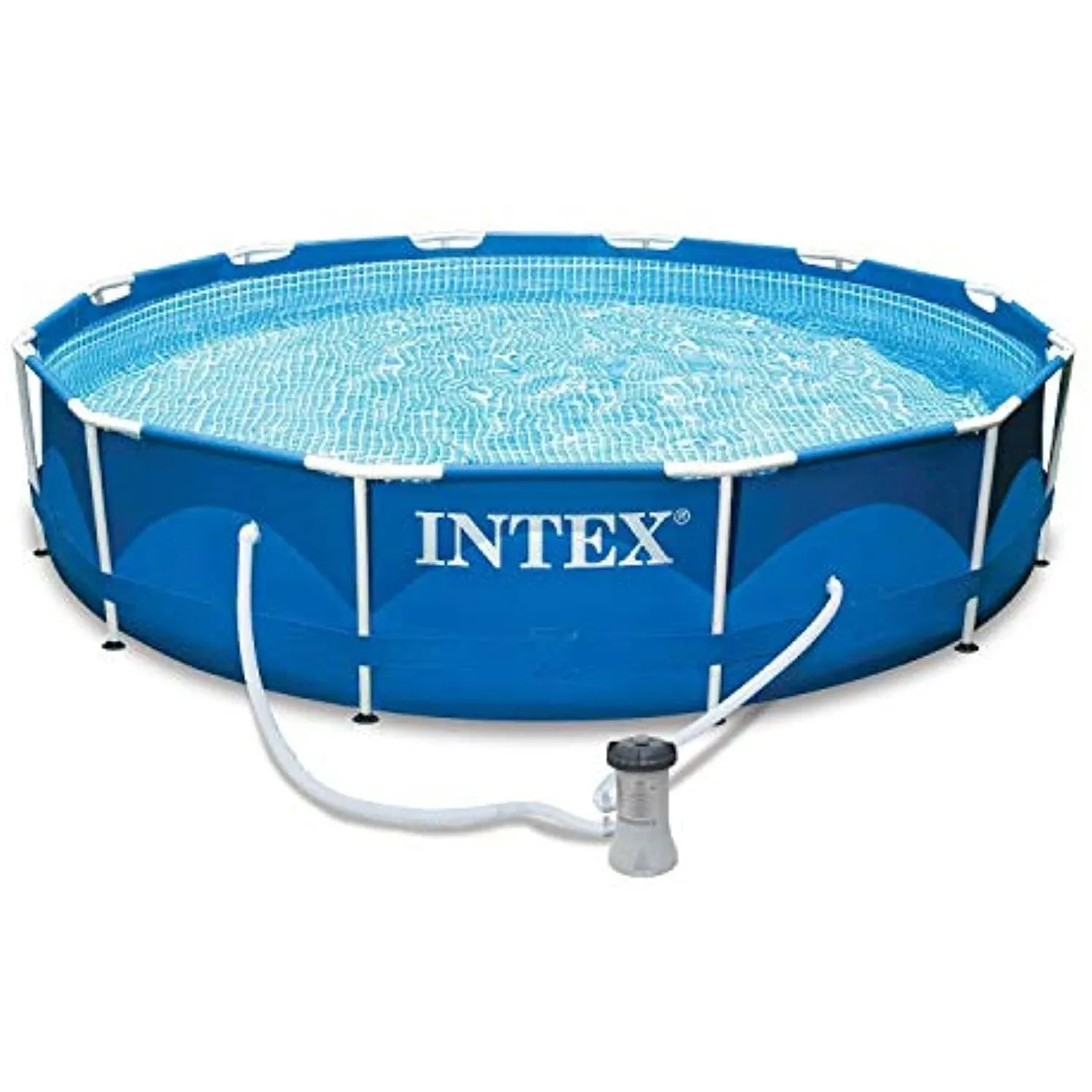 Intex Round Metal Frame Outdoor Above Ground Swimming Pool Set with Filter Pump Pool and Cover