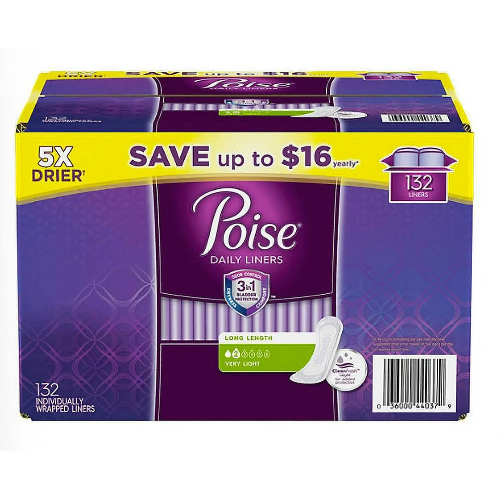 NIB POISE Very Light Absorbency LINER, Long 132 ct. BOX