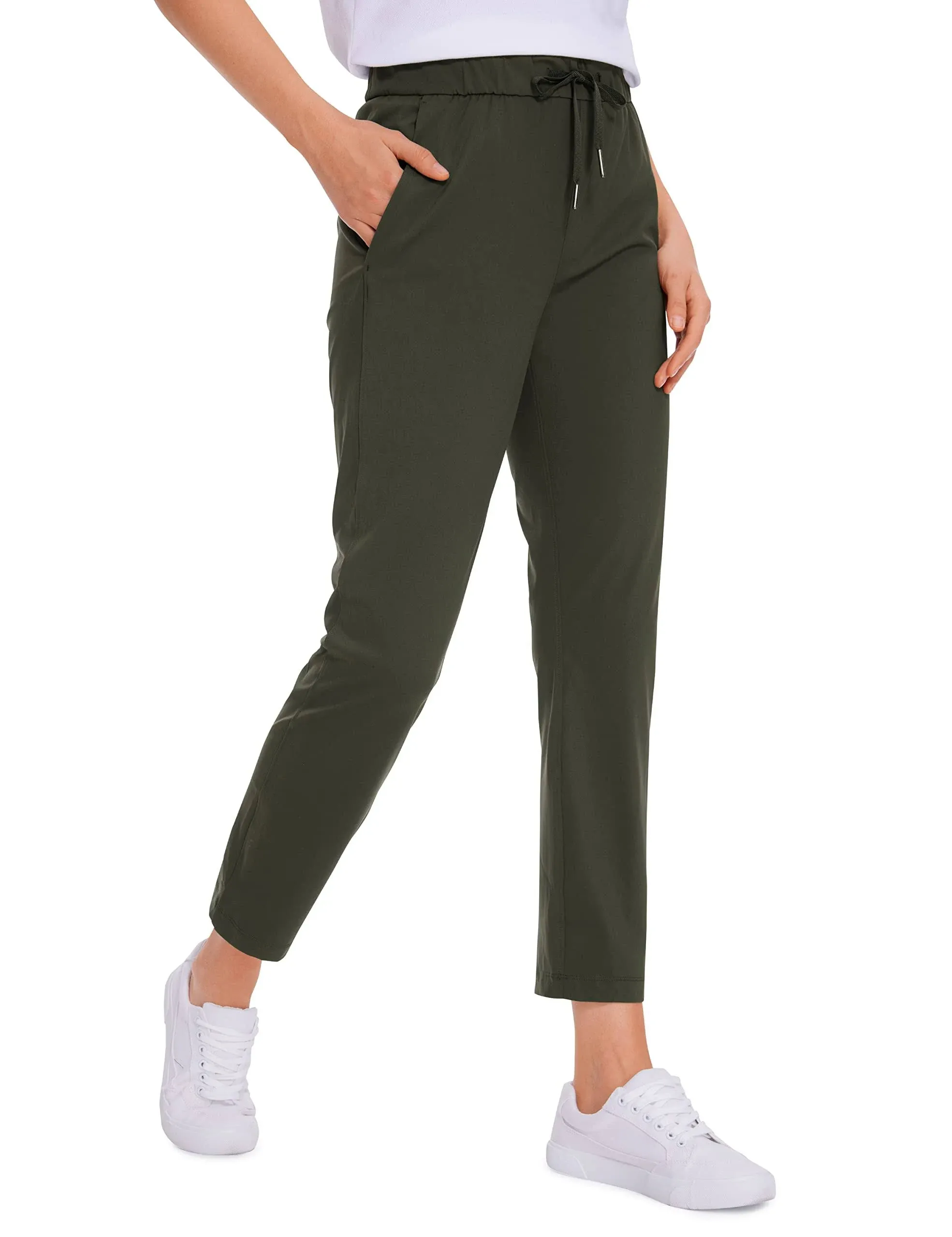 CRZ Yoga Womens 4-Way Stretch Ankle Golf Pants - 7/8 Dress Work Pants Pockets ...