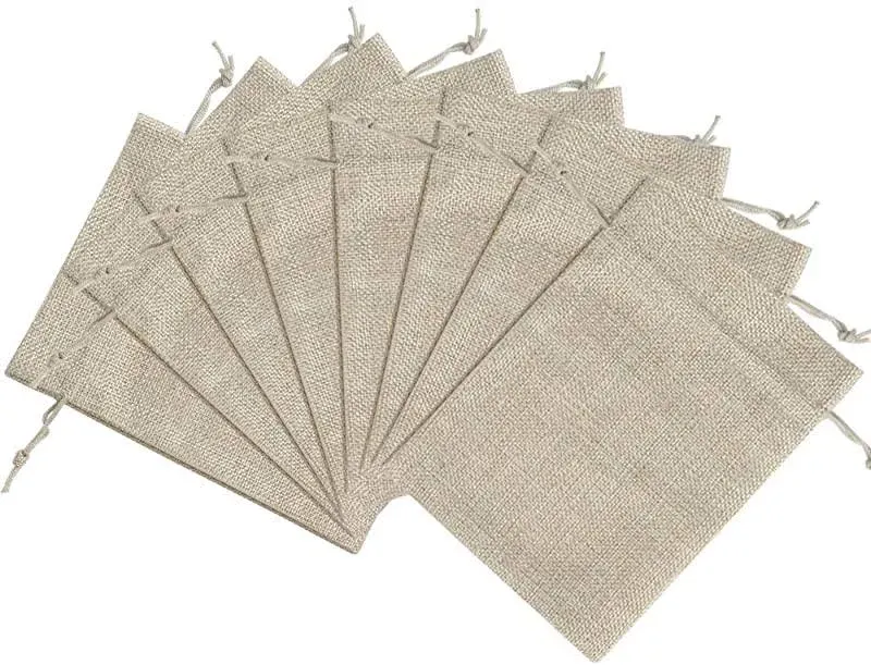 Lucky Monet 25/50/100PCS Burlap Gift Bags Wedding Hessian Jute Bags Linen Jewelry Pouches with Drawstring for Birthday, Party, Wedding Favors, Present, Art and DIY Craft (100Pcs, Cream, 7” x 9”)