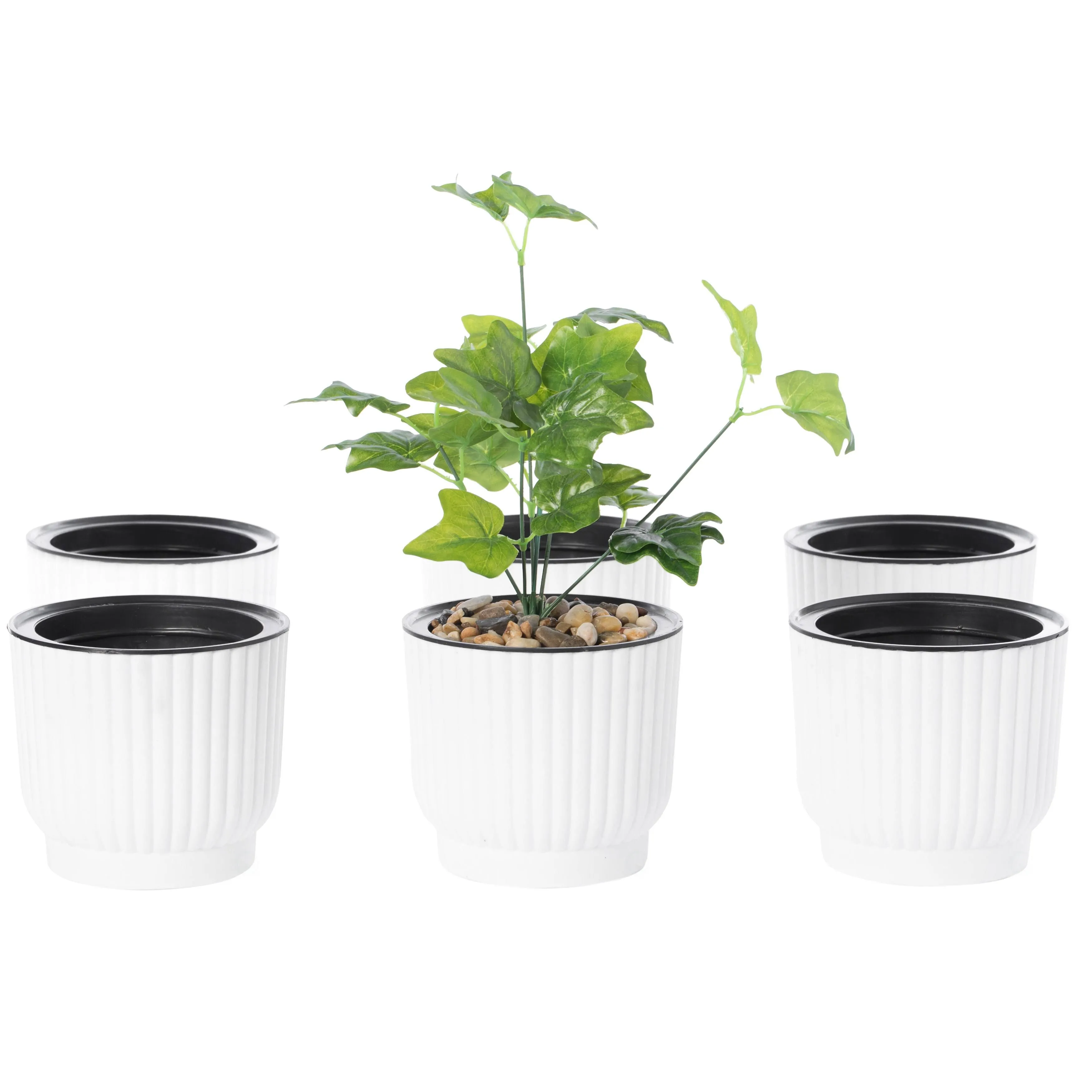 White Flower Pot Self Watering Planter, 6 Pack