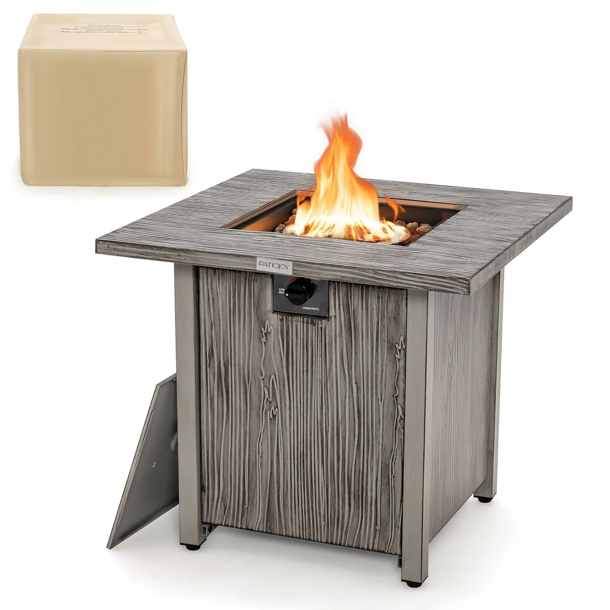 Costway 28'' Patio Square Fire Pit Table 40,000 BTU Propane Gas Table with Lid ...