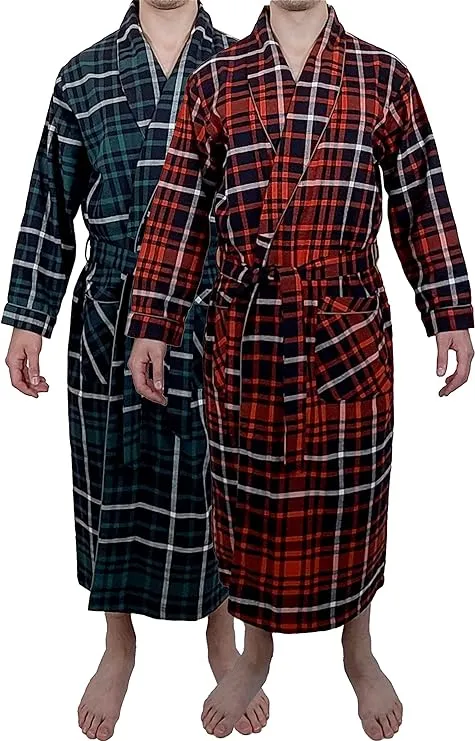 Andrew Scott Mens 2 Pack Long Sleep -Sauna Robe / 100% Cotton Flannel Brush Warm