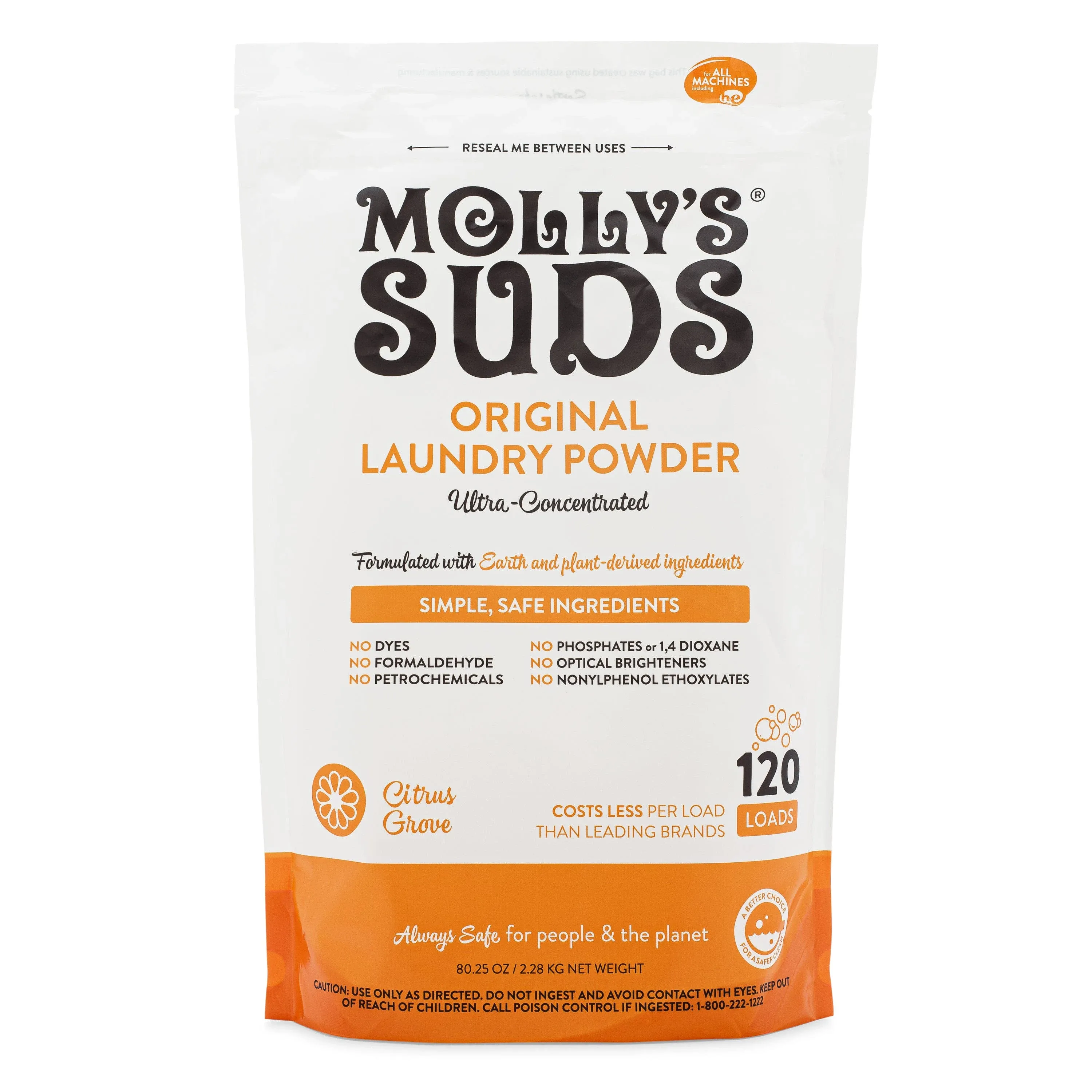 Molly's Suds Lessive en poudre non parfumée | Détergent à lessive naturel pour peaux sensibles | Ingrédients dérivés de la terre, lutte contre les taches | 70 lavages