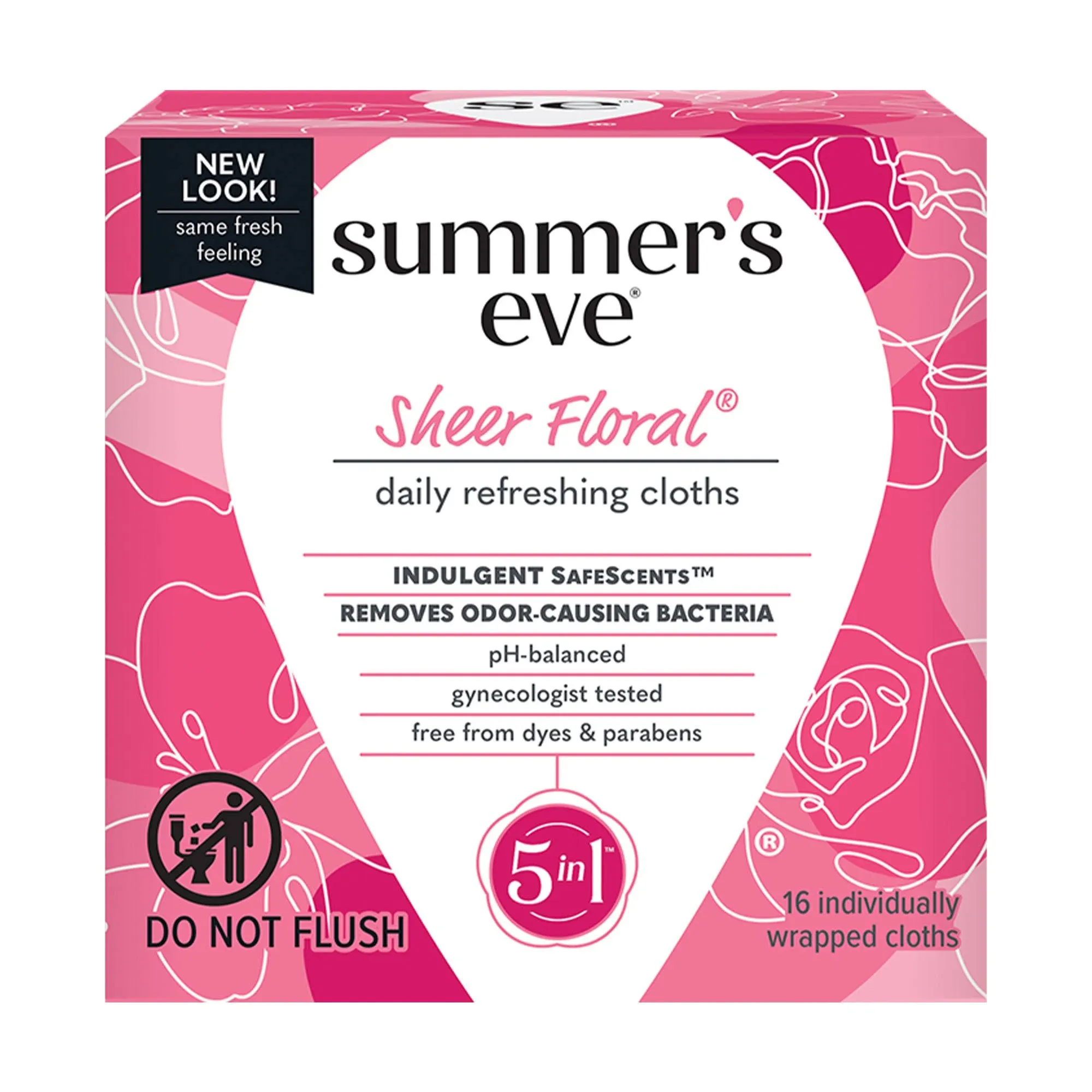 Summer's Eve Cleansing Cloths, for Sensitive Skin, Sheer Floral, 5 in 1 - 16 cloths