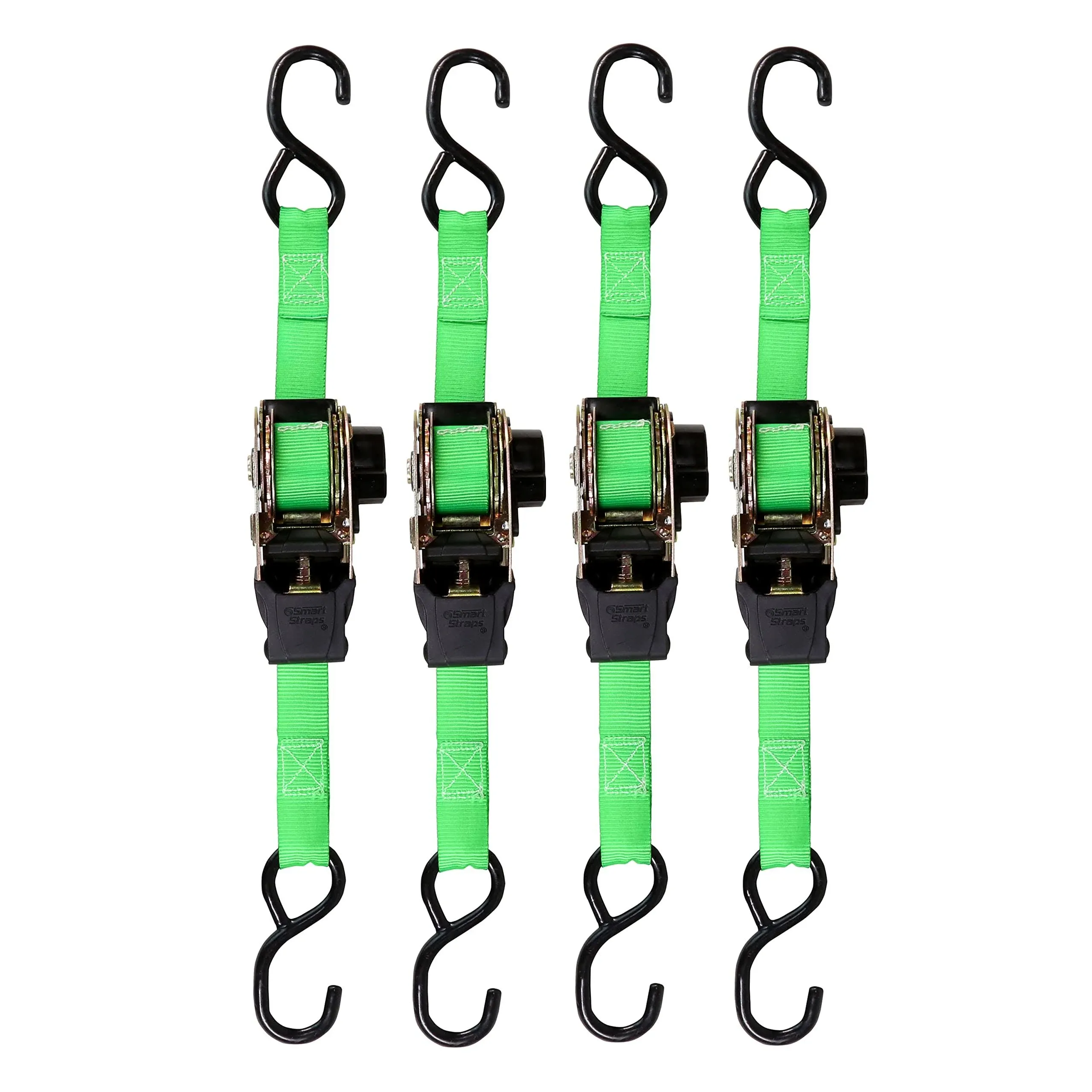 SmartStraps 6' 1500 lbs. Retractable Ratchet Green 4 Pack