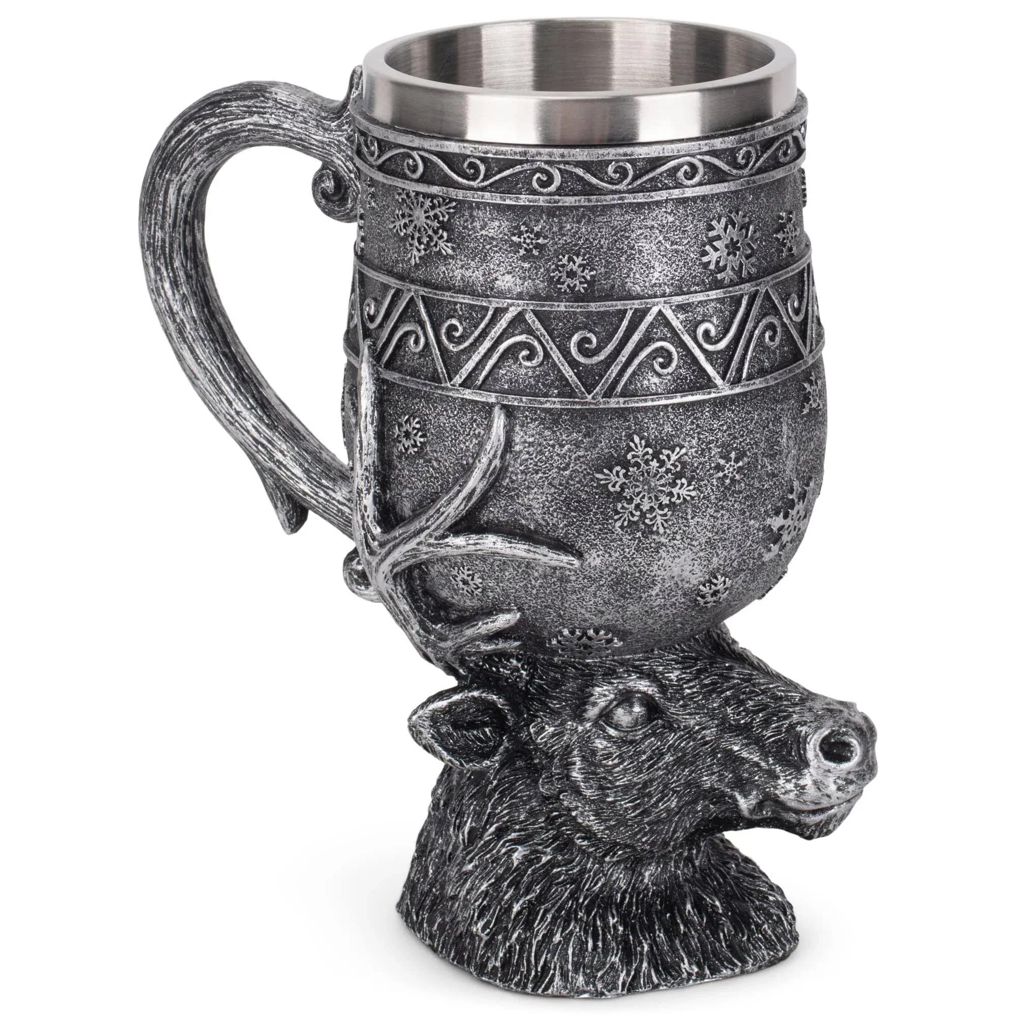 Cottage Garden Stag Deer Antique Silver 14 ounce Resin Goblet Chalice Mug