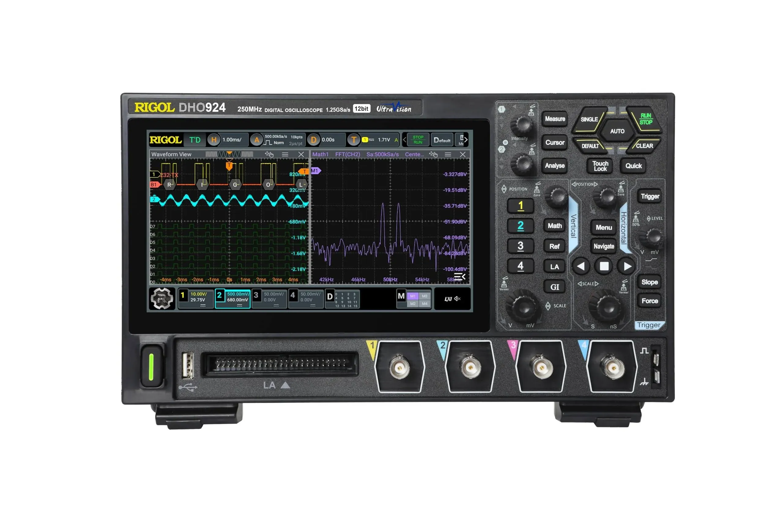 Rigol Digital Oscilloscope DHO924 250MHz Frequency Band + 12-bit Vertical Resolution + Maximum 1.25 GSa/s Sample Rate + 4 Analog Channels