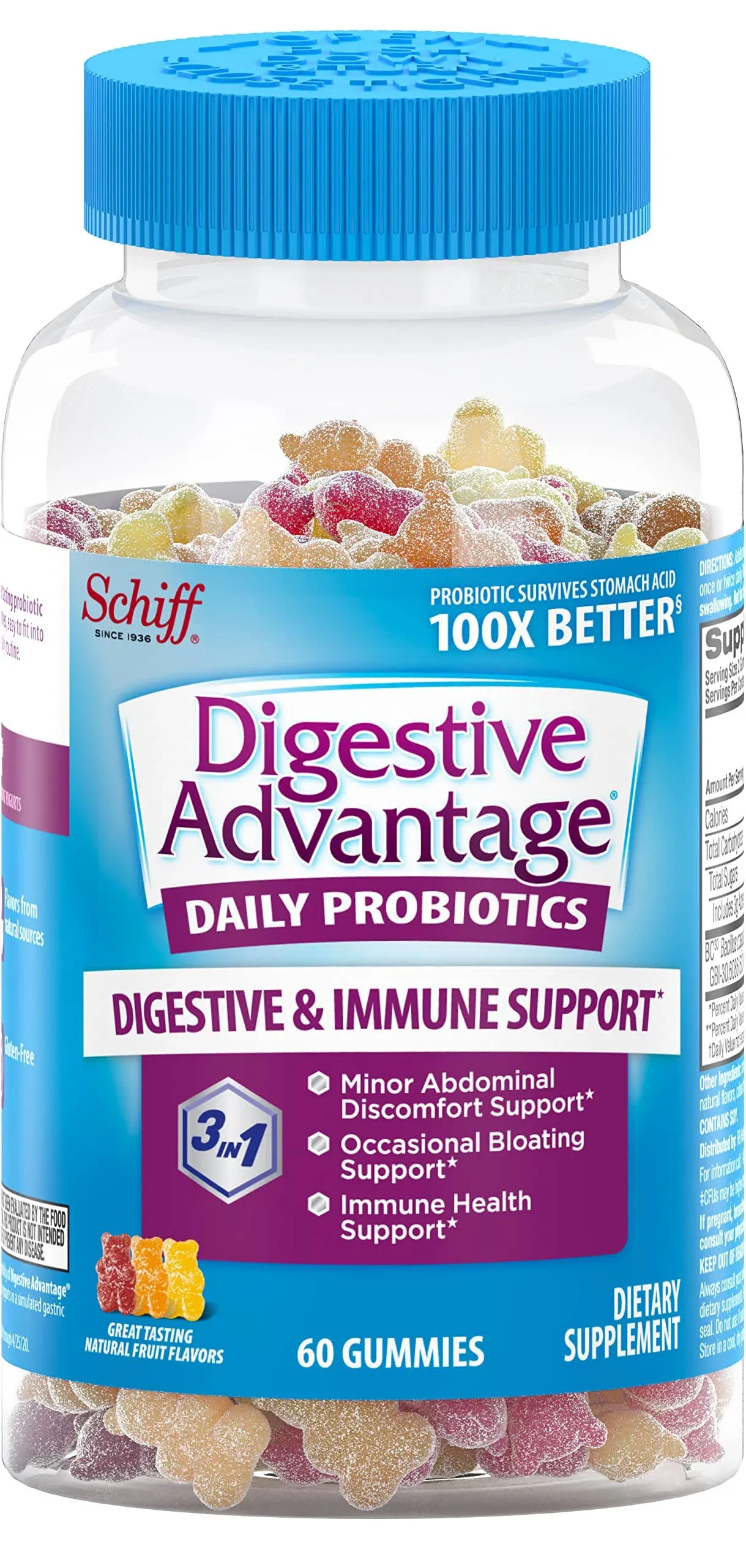 Digestive Advantage Probiotic Gummies, Natural Fruit - 60 count