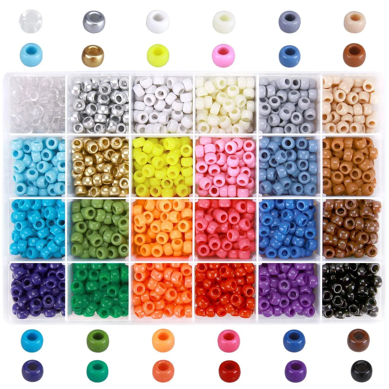 Craft Beads,24 Color 9MM Pony Beads Kandi Beads Big Space Beads Giant Crayon Bead Box for DIY Jewelry Making - 3000PCS