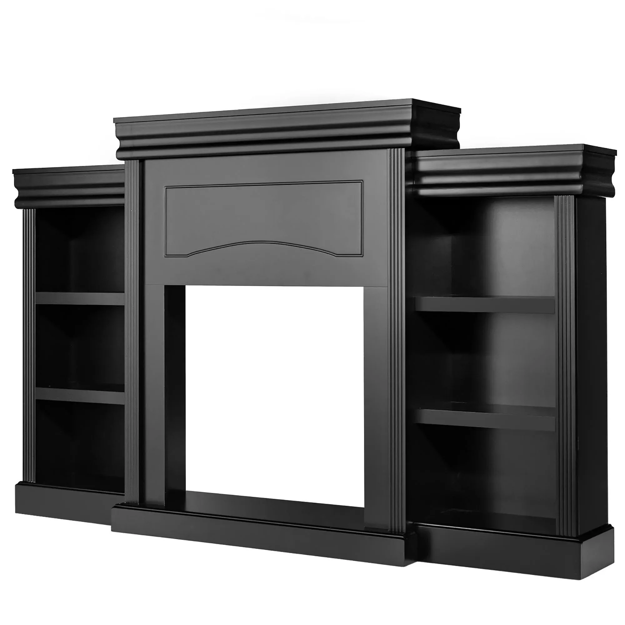 70-Inch Modern Fireplace Media Entertainment Center with Bookcase