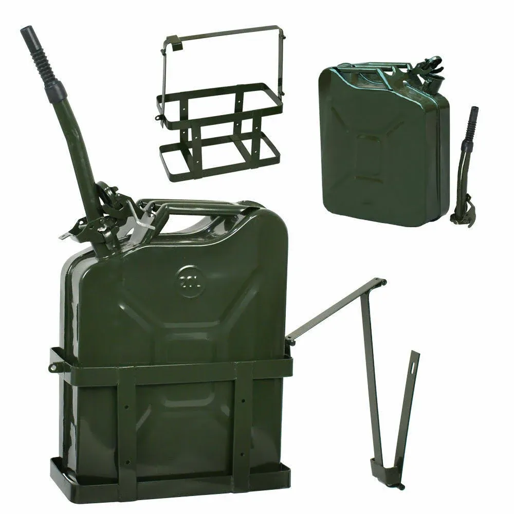 5 Gallon 20L Jerry Can Steel Tank Military Green w/ Holder Backup New