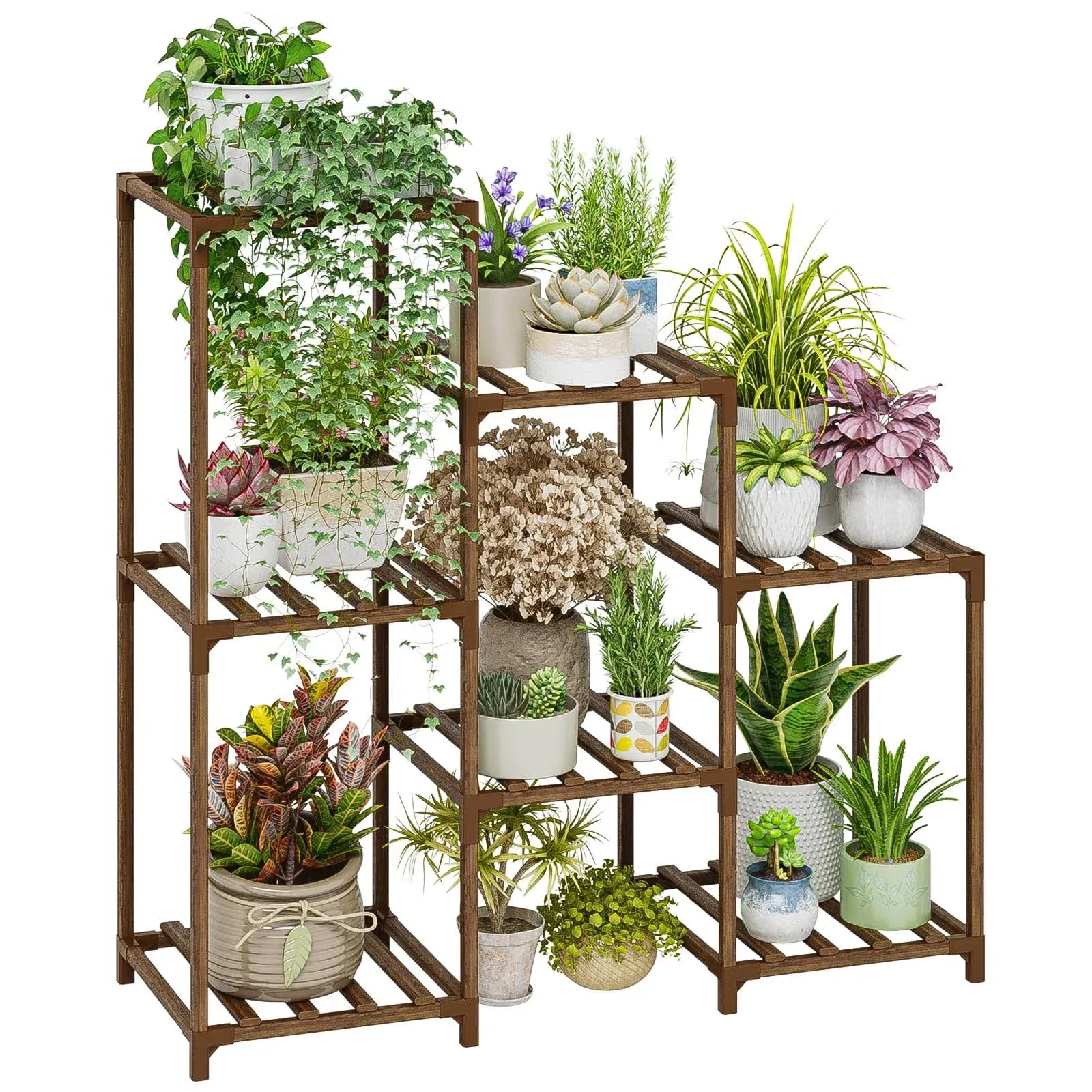 Bamworld Plant Stand Indoor Plant Stands Wood Outdoor Tiered Plant Shelf for Multiple Plants 3 Tiers 7 Potted Ladder Plant Holder Table Plant Pot Stand Boho Deco for Window Balcony Living Room Gardening Gifts for Woman