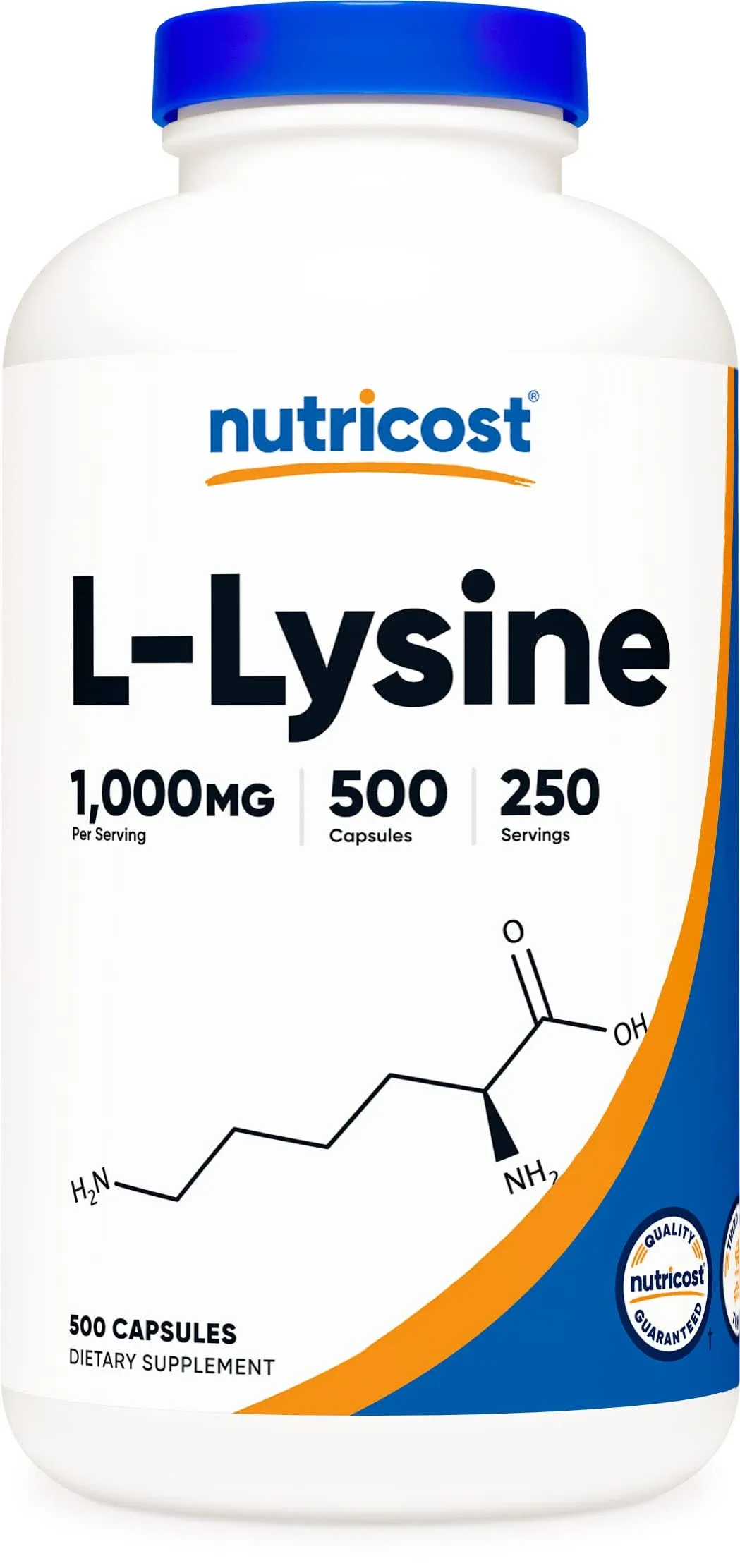 Nutricost L-Lysine 1000mg Per Serving, 250 Servings, 500 Capsules - Gluten Free, Non-GMO, 500mg Per Capsule