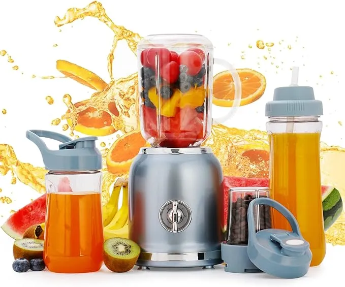 Smoothie Blender with 6 Sharp Blades, Personal Mini Blender for Shakes and Smoothies with 3 Adjustable Speeds, Blender for Kitchen with blending and grinding, BPA-free 2 Travel Cup