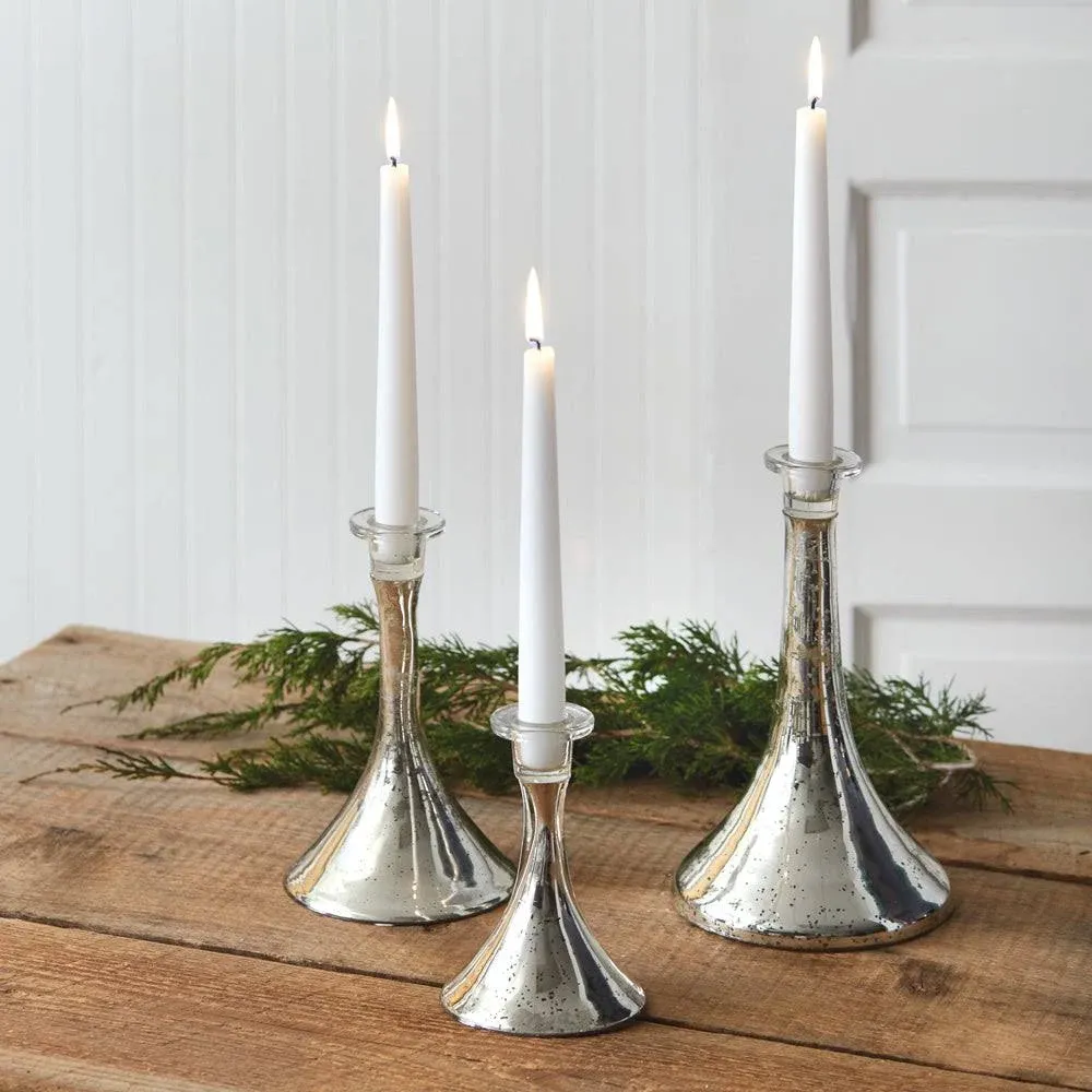 (Set of 3) Silver Mercury Glass Taper Candle Holders