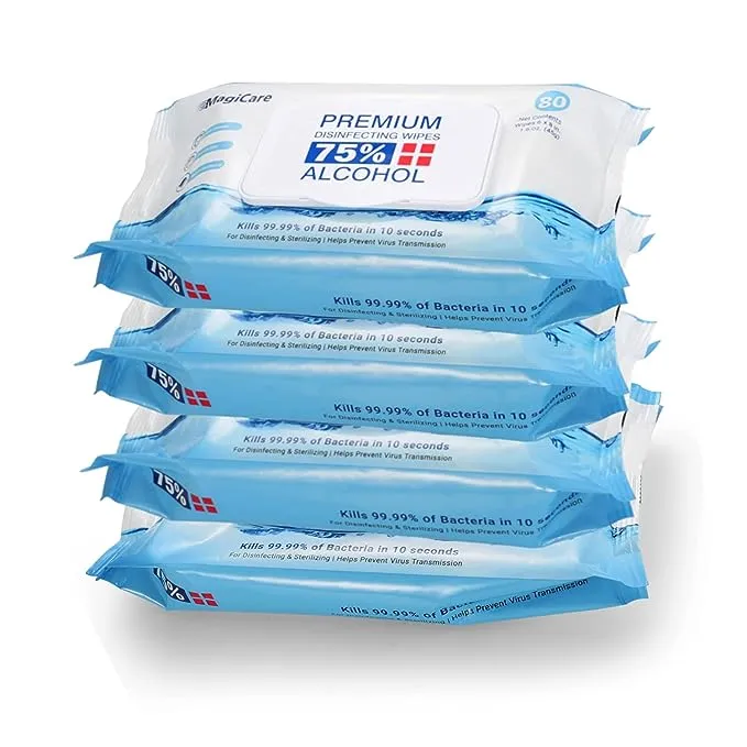 Travel-Ready Unscented 75% Alcohol Wipes - 4 Packs with 320 Convenient Sheets