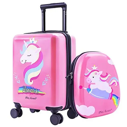 iPlay, iLearn Unicorn Kids Luggage, Girls Carry on Suitcase w/ 4 Spinner Wheels ...