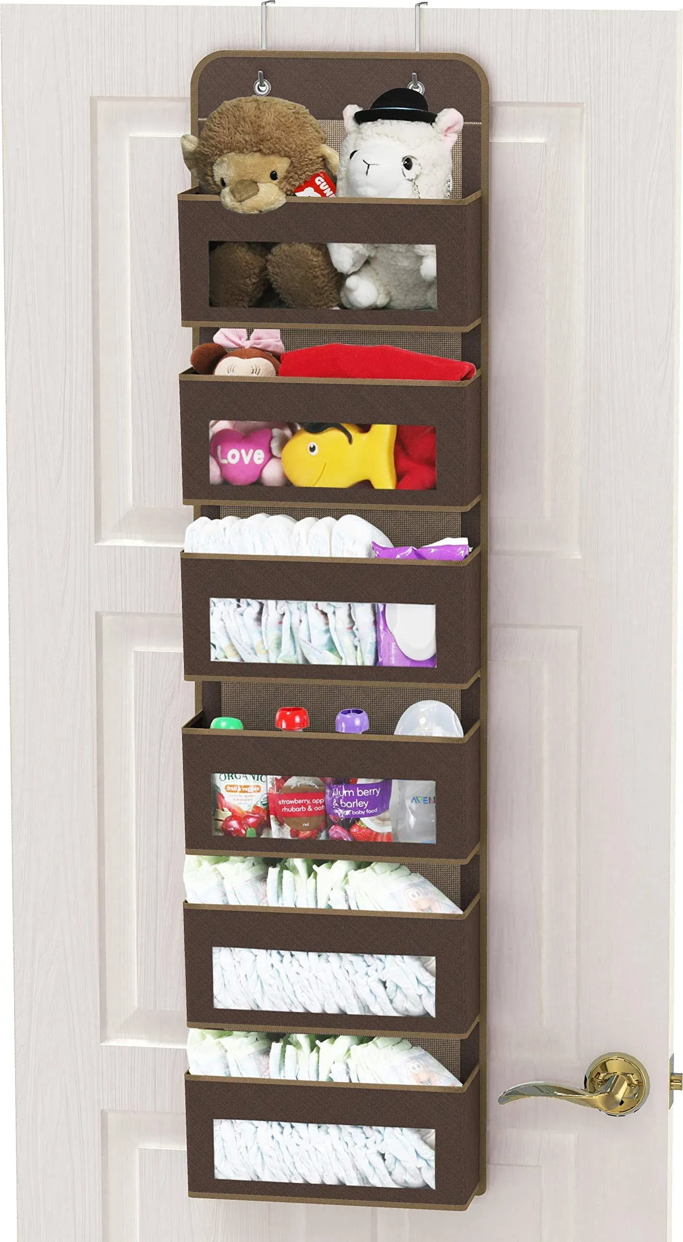 Simple Houseware Over Door/Wall Mount 6 Clear Window Pocket Organizer Brown