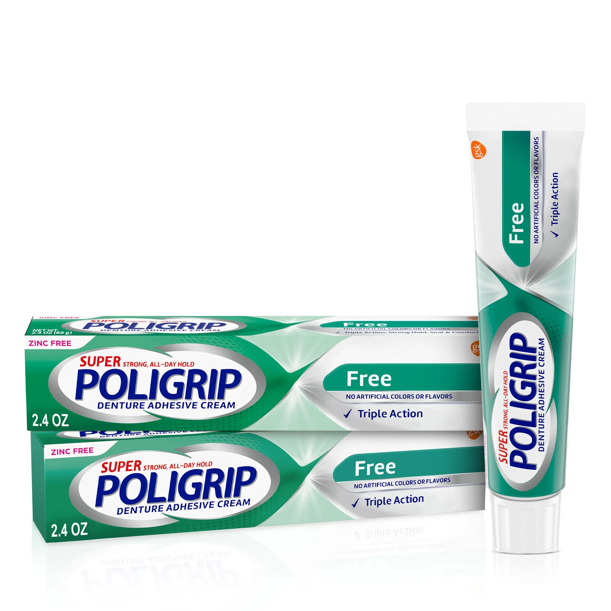 Super Poligrip Original Formula Zinc Free Denture Adhesive Cream - 2 pack, 2.4 oz tubes