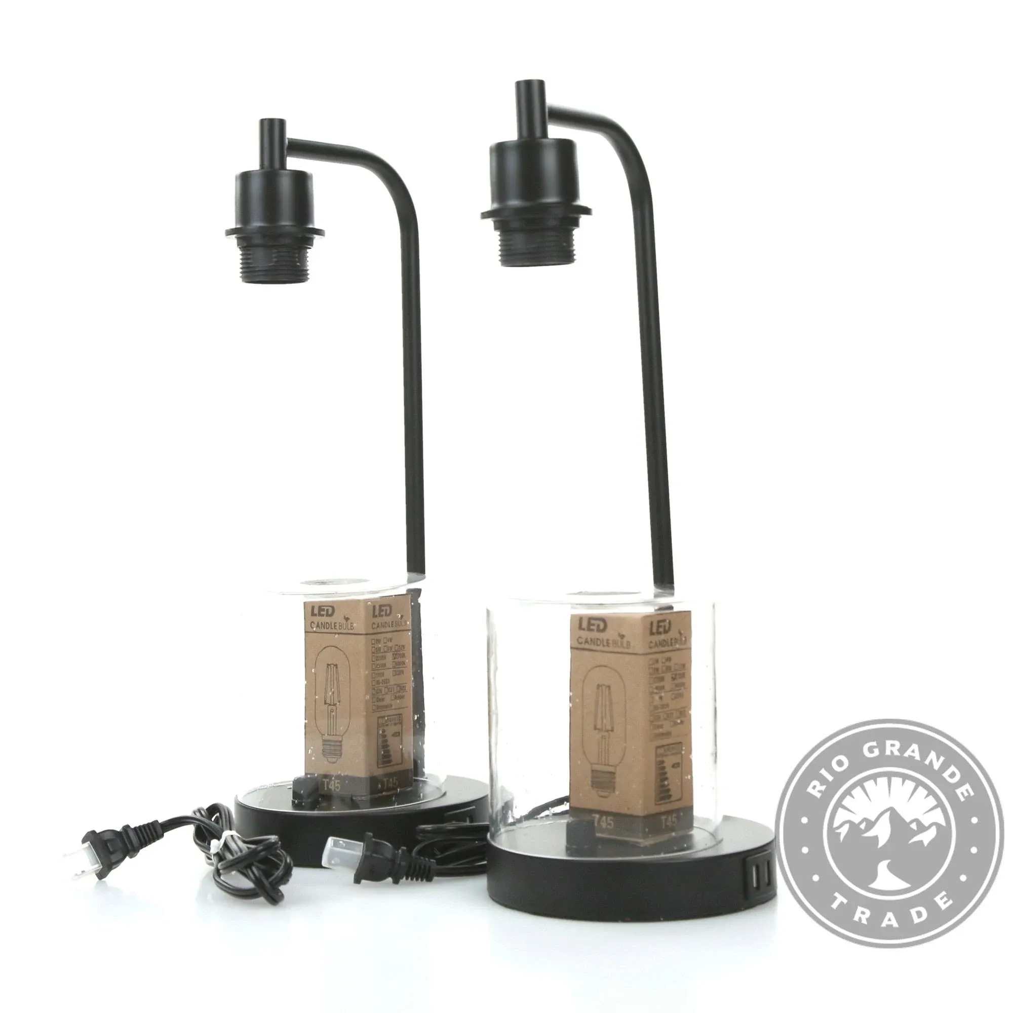 Set Of 2 Industrial Table Lamps With 2 Usb Port Fully Stepless Dimmable Lamps Fo