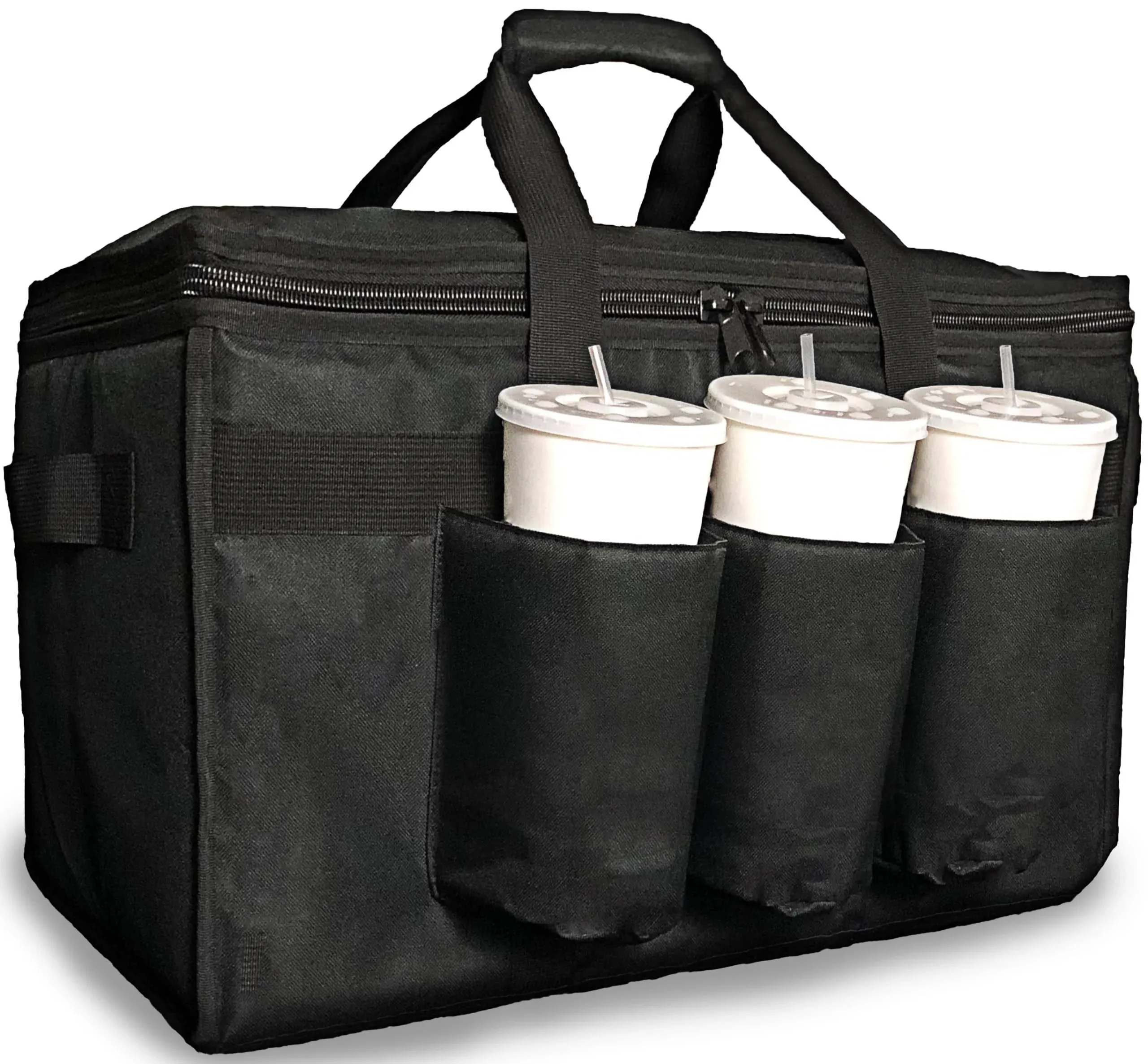 Freshie Insulated Food Delivery Bag with Cup Holders/Drink Carriers Premium XXL, Great for Beverages, Grocery, Catering, DoorDas