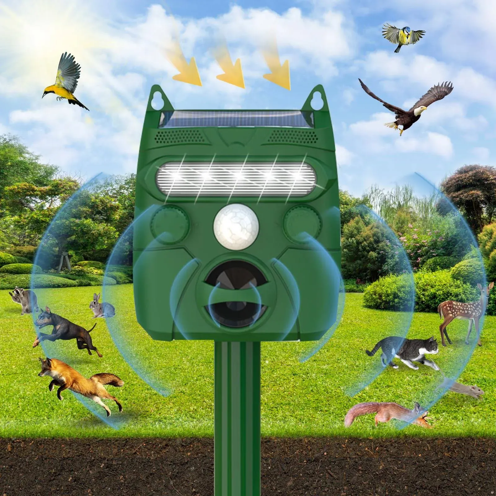 Solar Ultrasonic Animal Repeller, Cat Repellent Outdoor, Dog, Squirrel, Raccoon ...