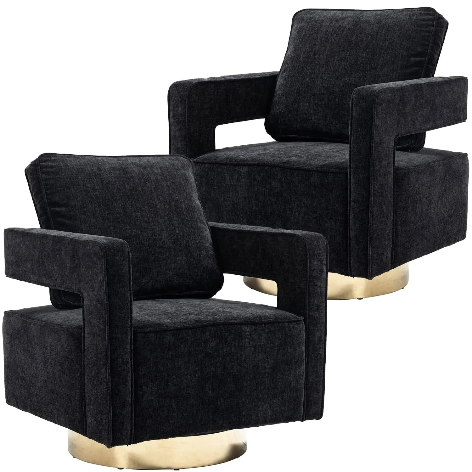 Dxacvkc Swivel Barrel Chair Set of 2, Accent 360° Swivel Club Chairs with Gold ...