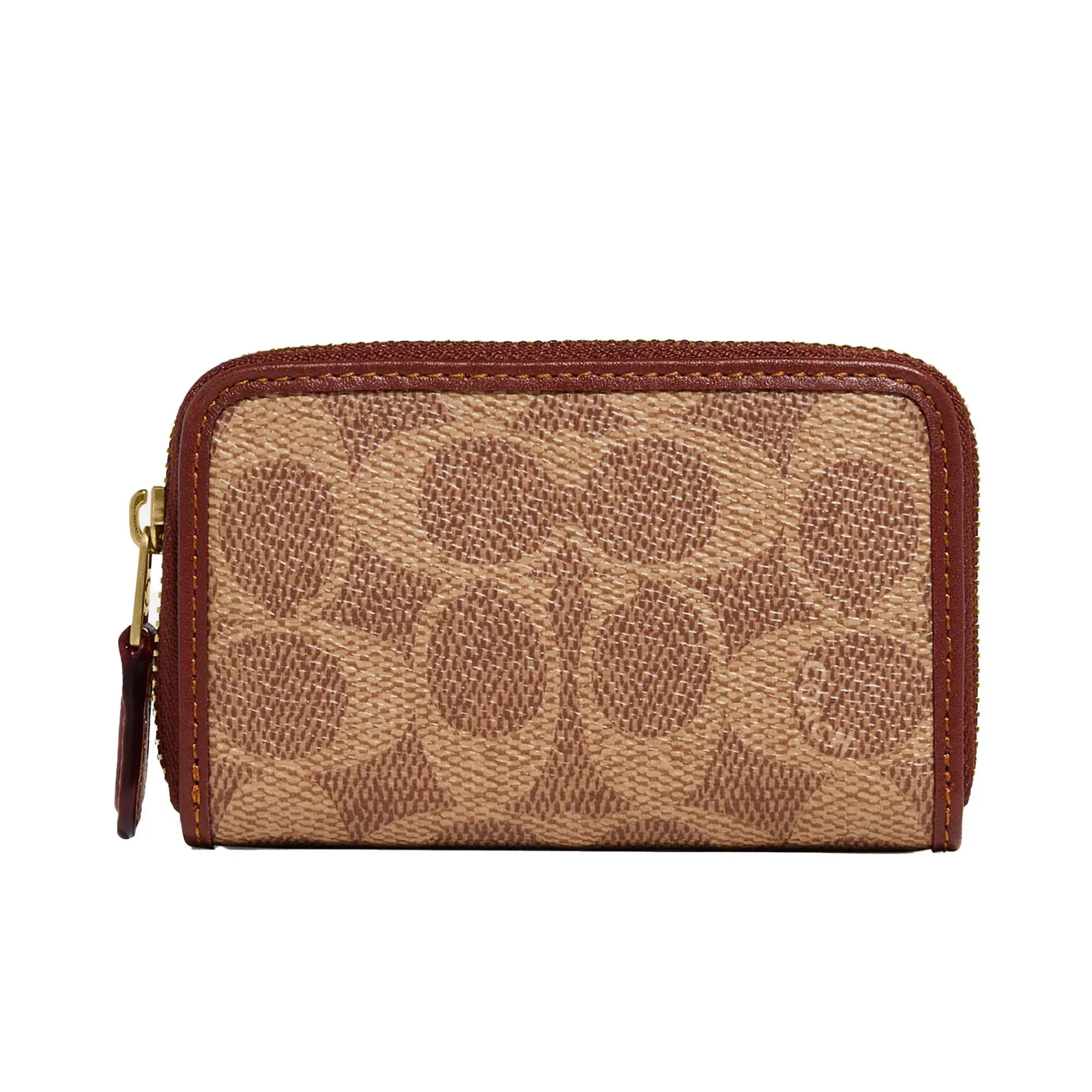 Coach Coated Canvas Signature Small Zip Around Card Case - Tan Rust