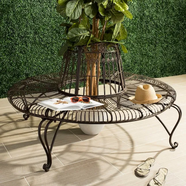 Safavieh Ally 60.25-in W x 33.75-in H Rustic Brown Wrought Iron Garden Bench Lowes.com