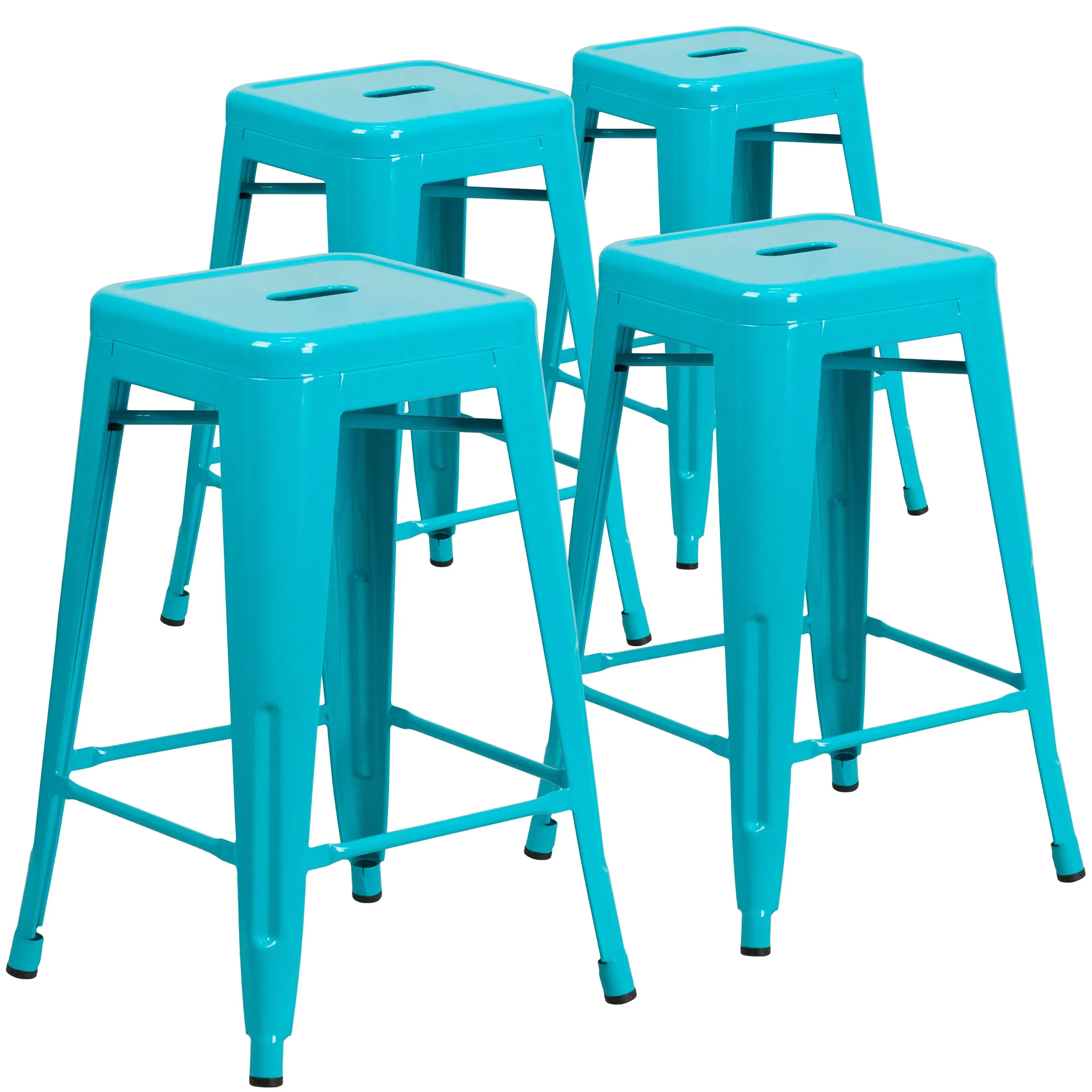 Flash Furniture Kai Commercial Grade 4 Pack 24" High Backless Crystal Teal-Blue Indoor-Outdoor Counter Height Stool