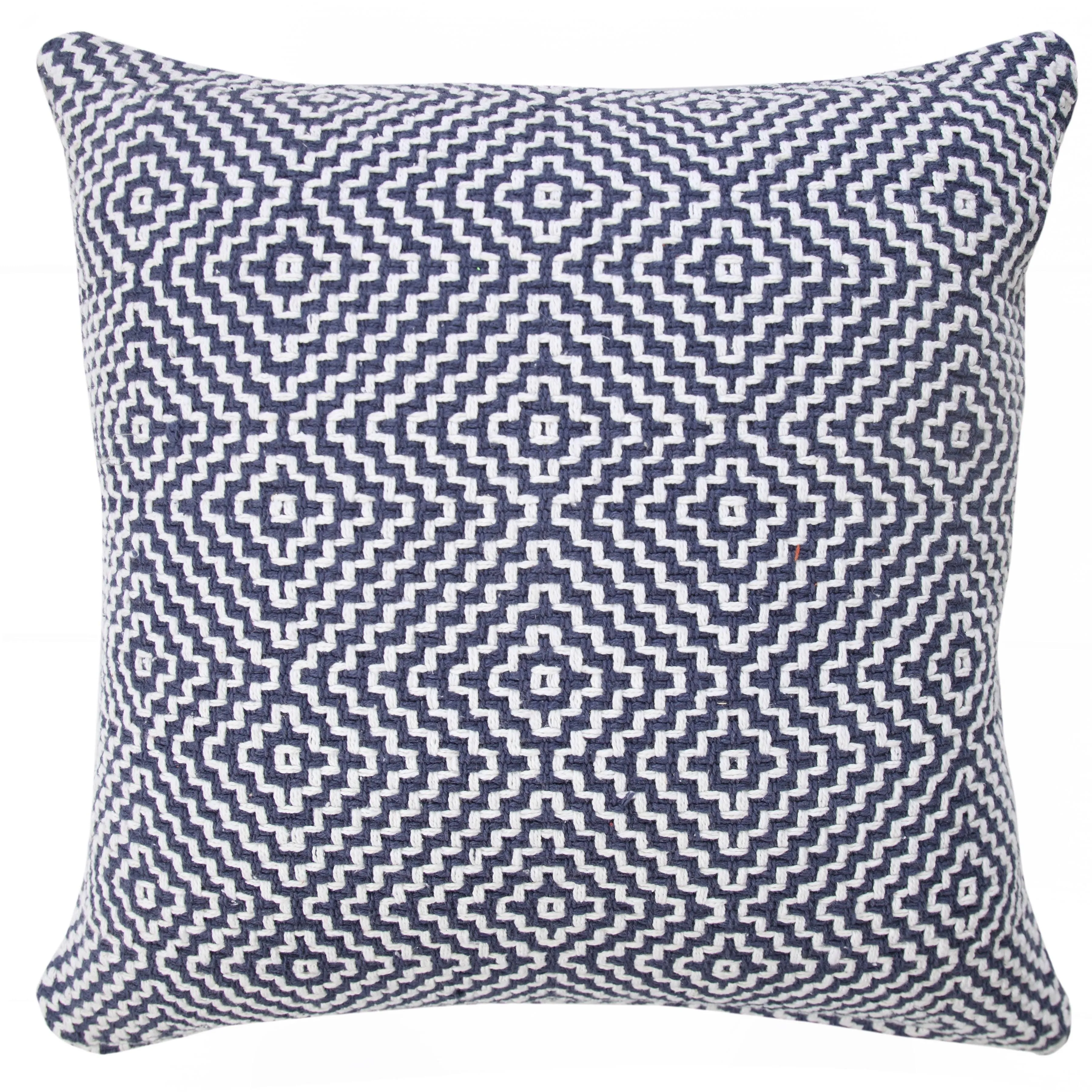 LR Home Diamond Delight Woven Geometric Throw Pillow, Blue/White