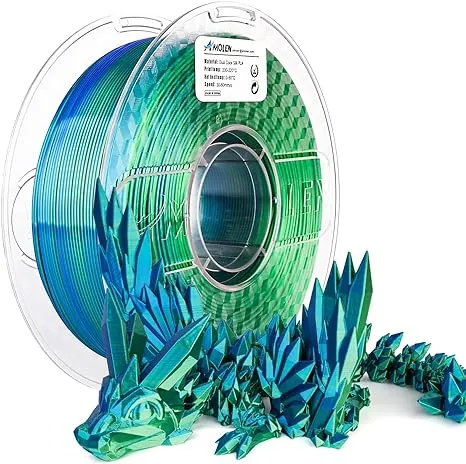 AMOLEN 3D Printer Filament, PLA Filament 1.75mm Dual Color Filament, Silk Blue Green 3D Printing Filament 1kg/2.2lb